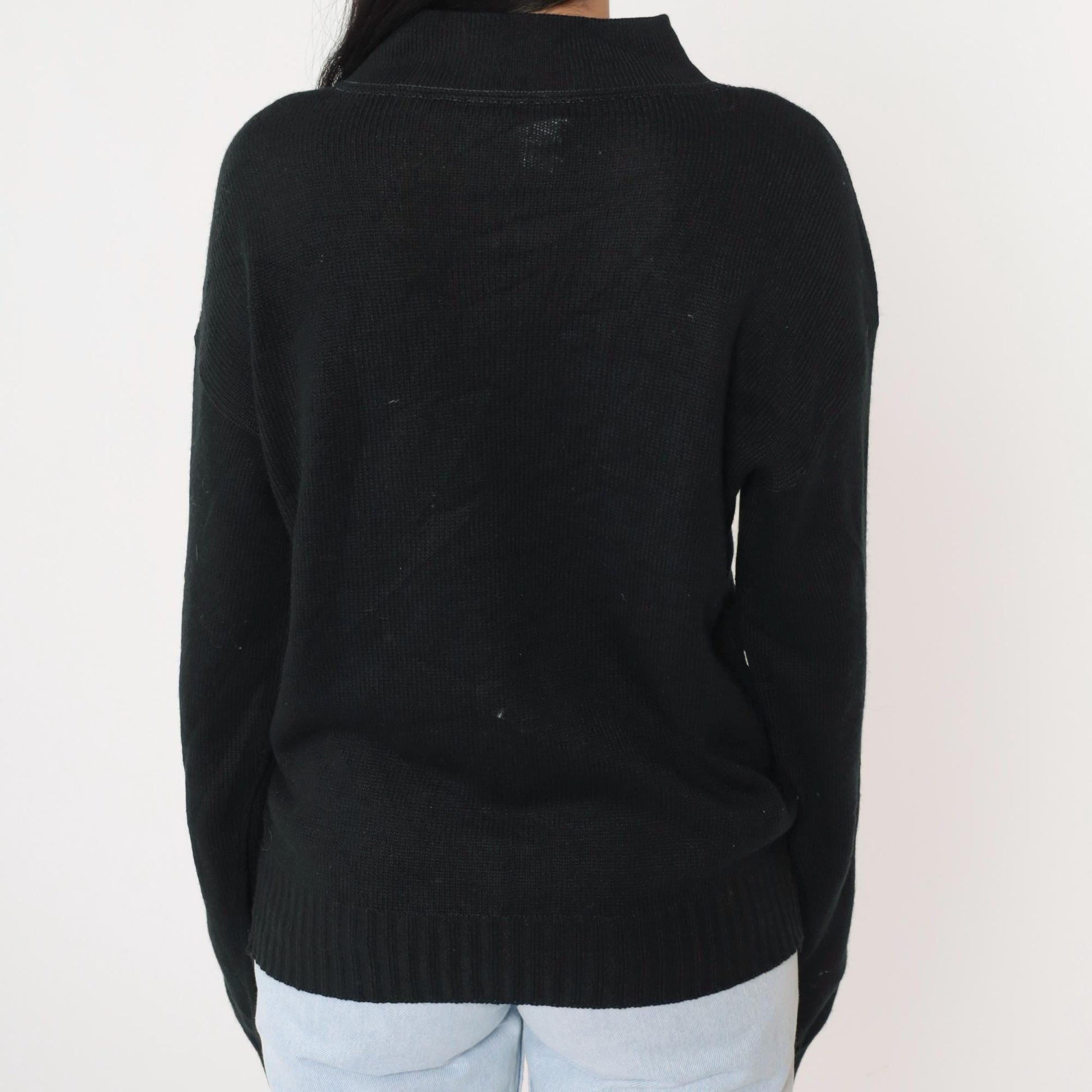80s Black Knit Mock Neck Pullover Sweater Medium