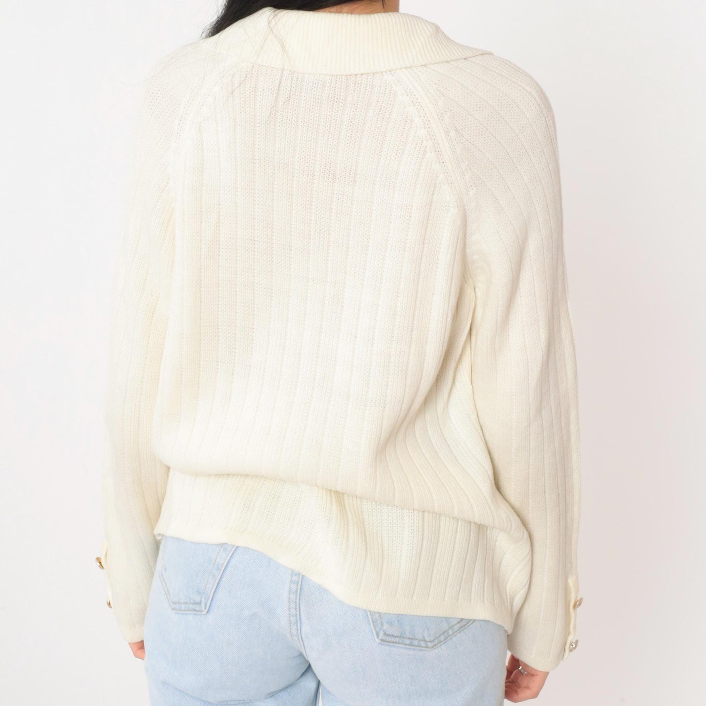 80s Ms. Casuals Cream Acrylic Cardigan Gold Eagle Buttons Medium