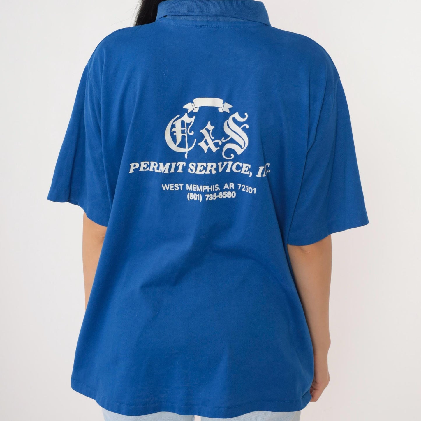 90s C&S Permit Service Lester Embroidered Polo Shirt Blue Extra Large XL