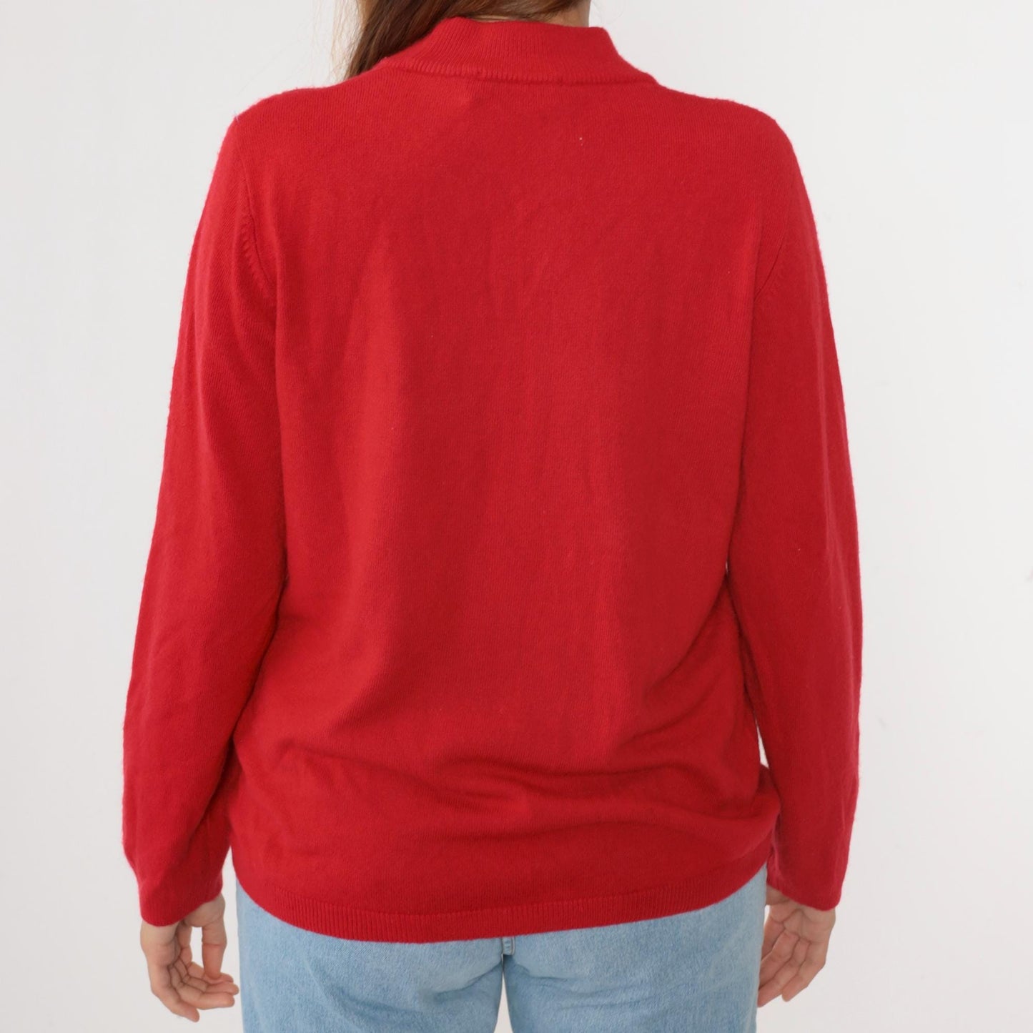 90s Alison Daley Red Cable Knit Mock Neck Sweater Large L