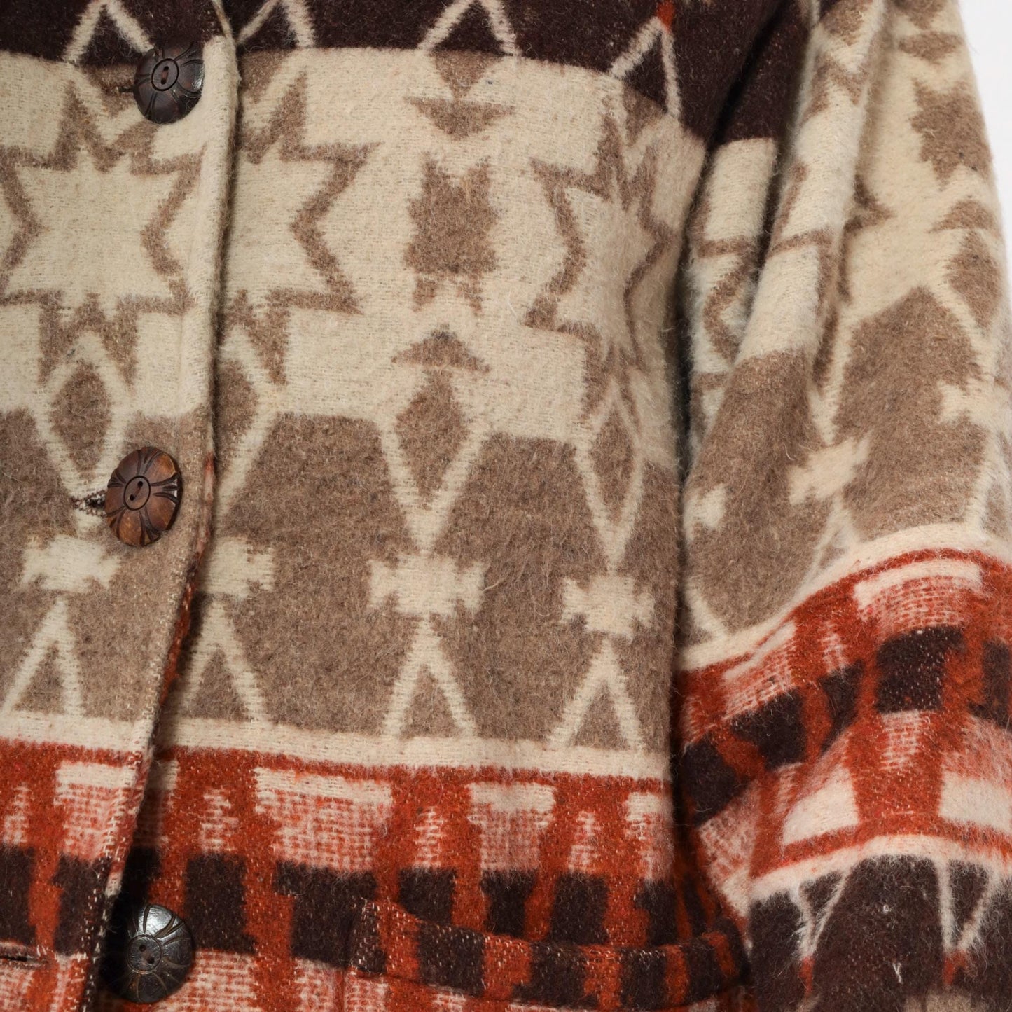 90s Flashback Wool Jacket Southwestern Geometric Star Print Button-Up Large