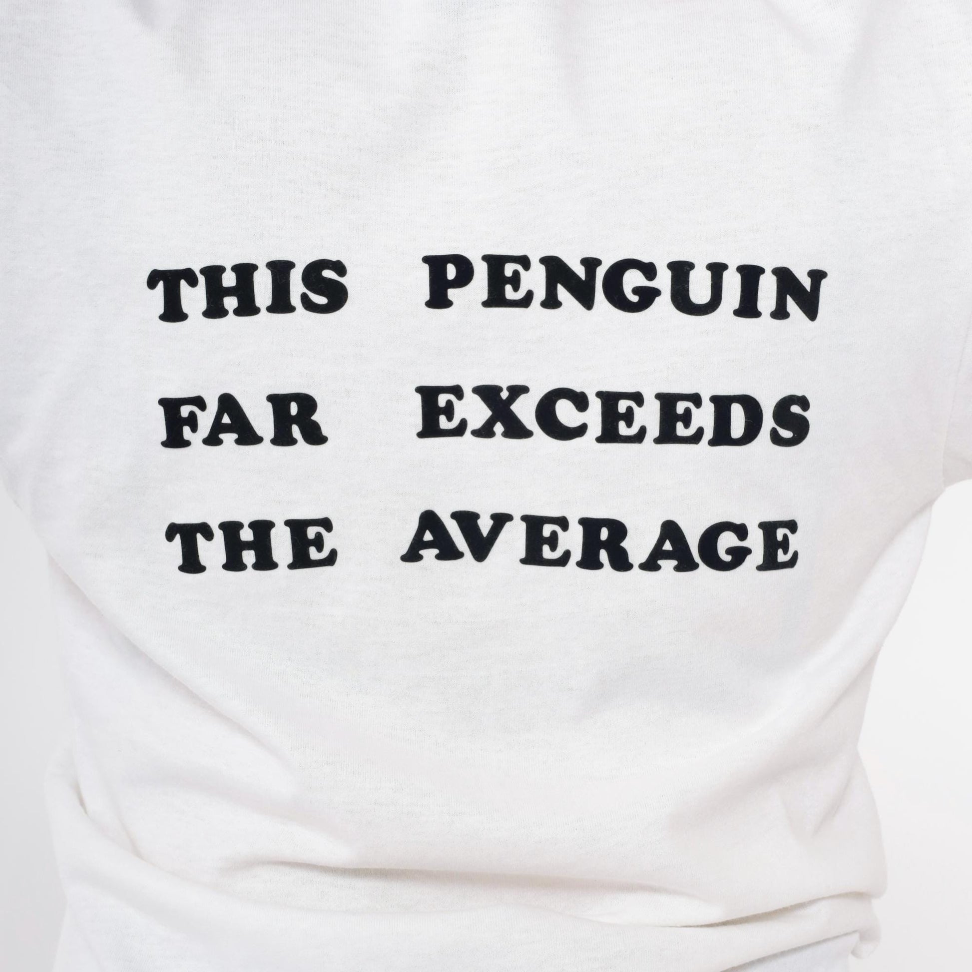 1986 Penguin Graphic T-Shirt "This Penguin Far Exceeds the Average" White Crewneck Small