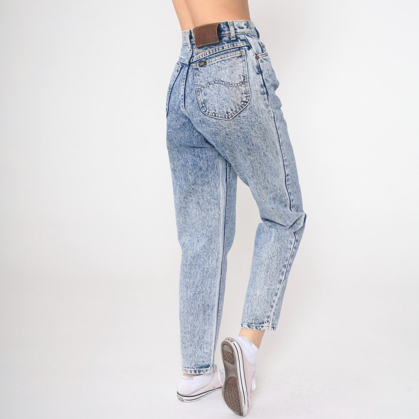 80s Lee Acid Wash Jeans High Waist Tapered Slim Leg Blue Denim Small
