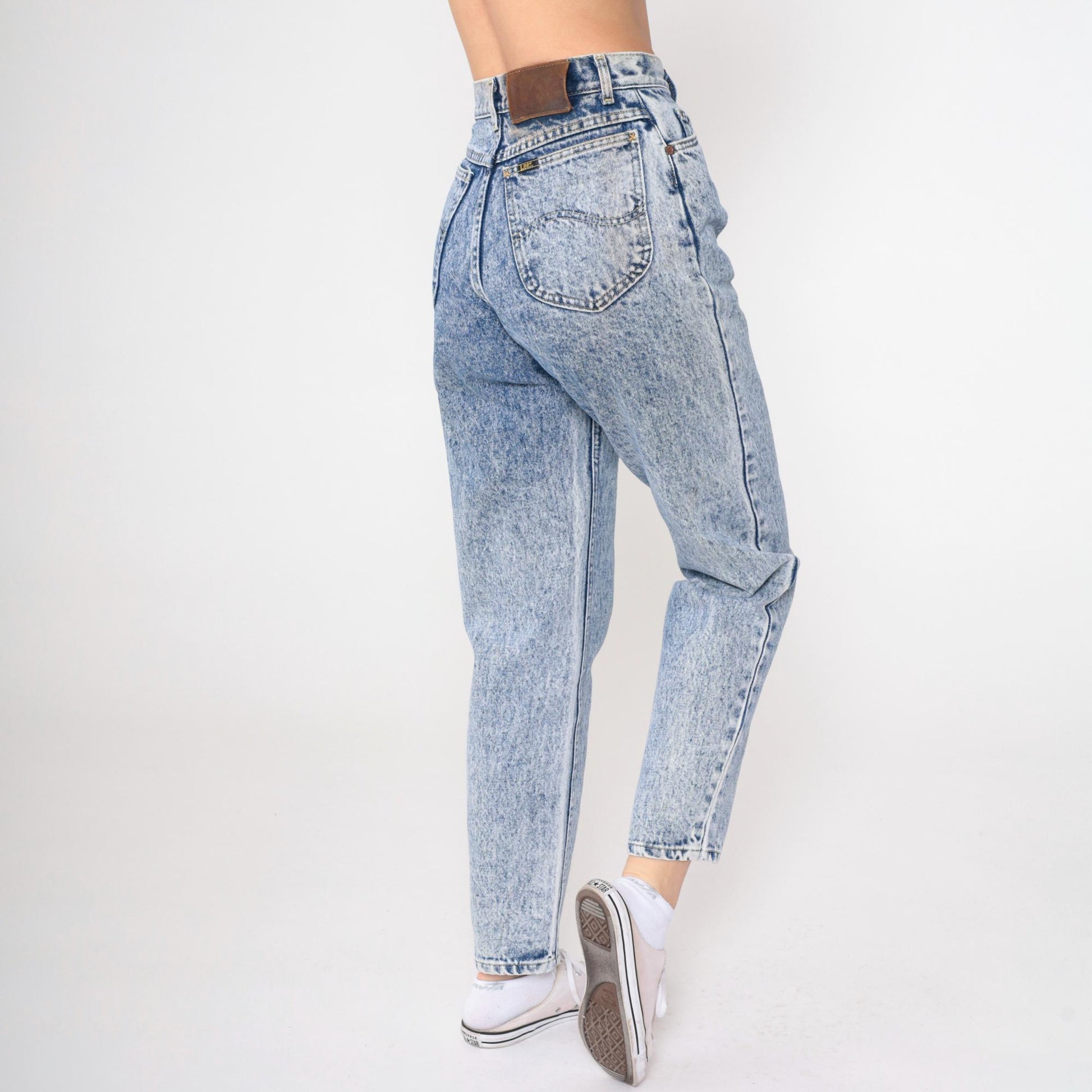 80s Lee Acid Wash Jeans High Waist Tapered Slim Leg Blue Denim Small