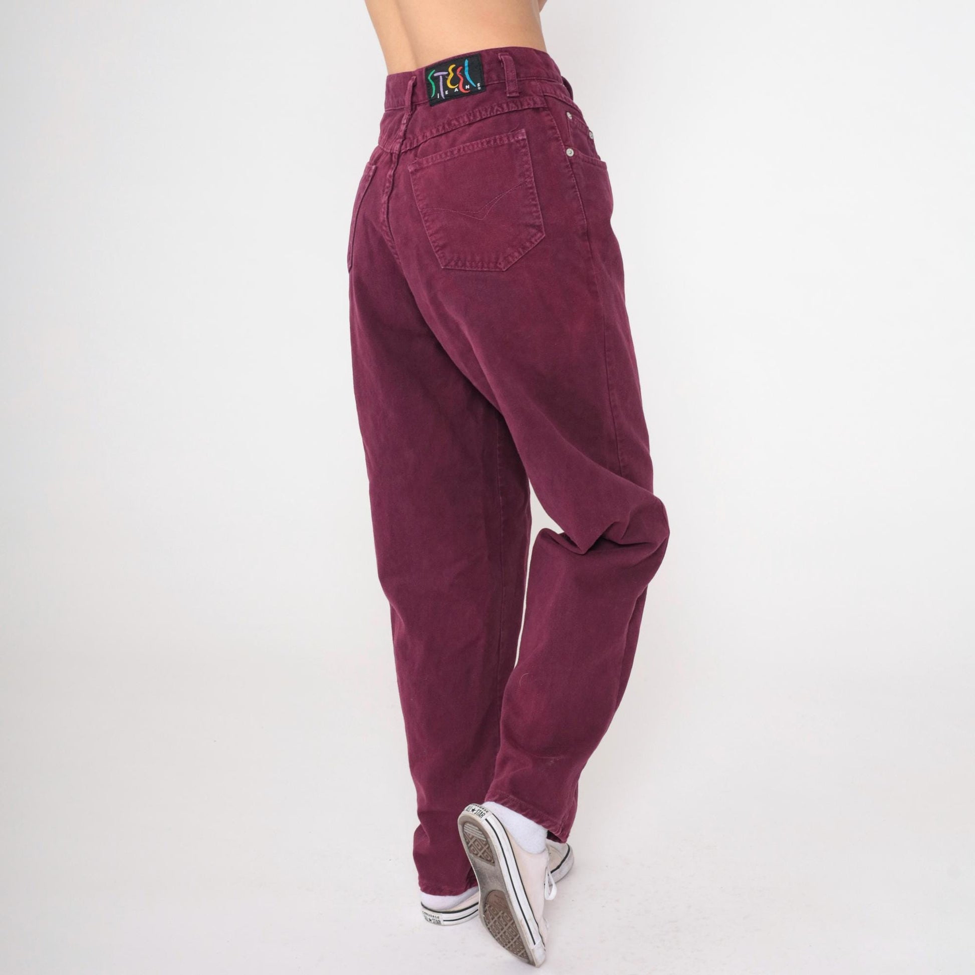 90s Steel Plum High-Waist Tapered Jeans Cotton Small