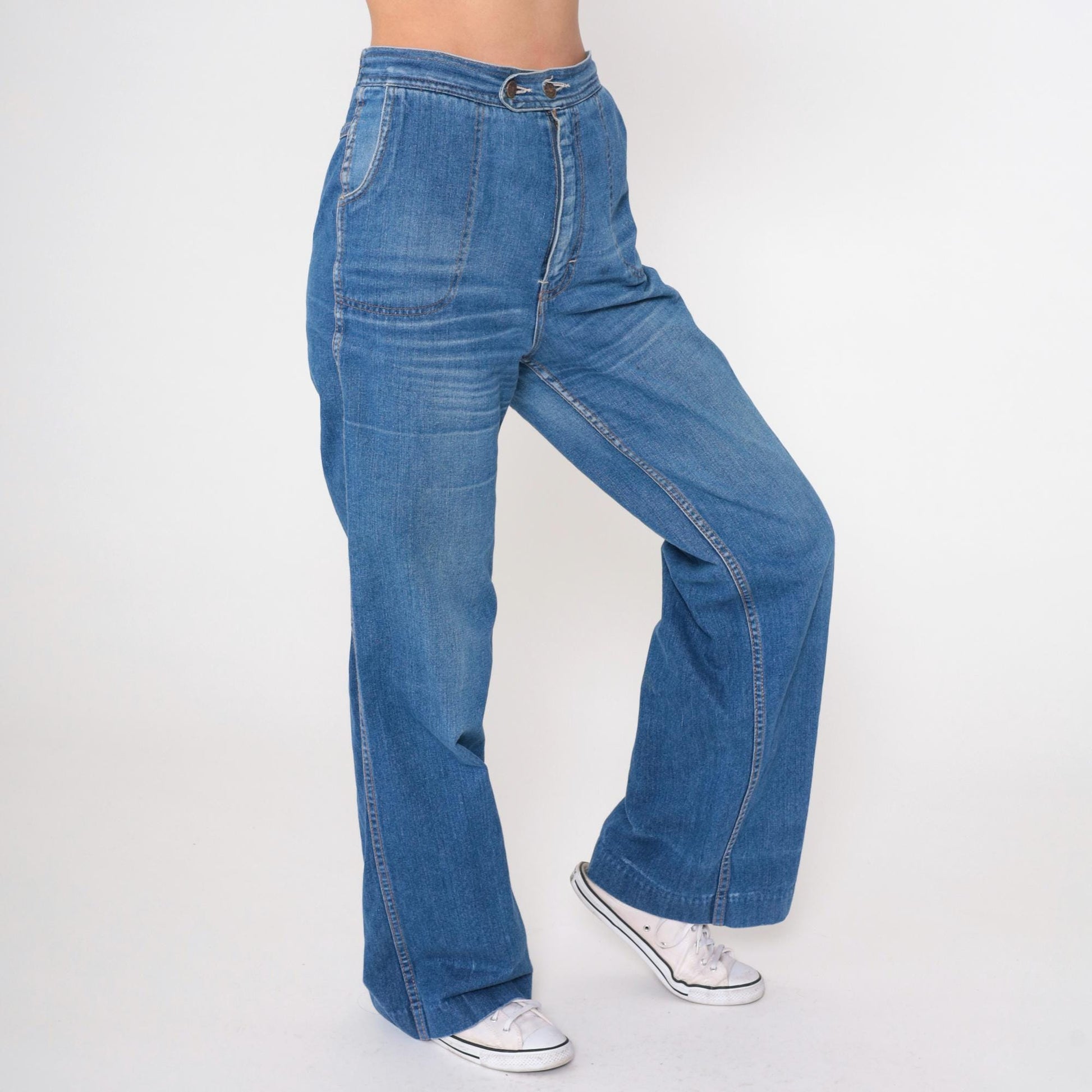 80s Bay Britches High Rise Straight Leg Jeans Faded Blue Denim Medium