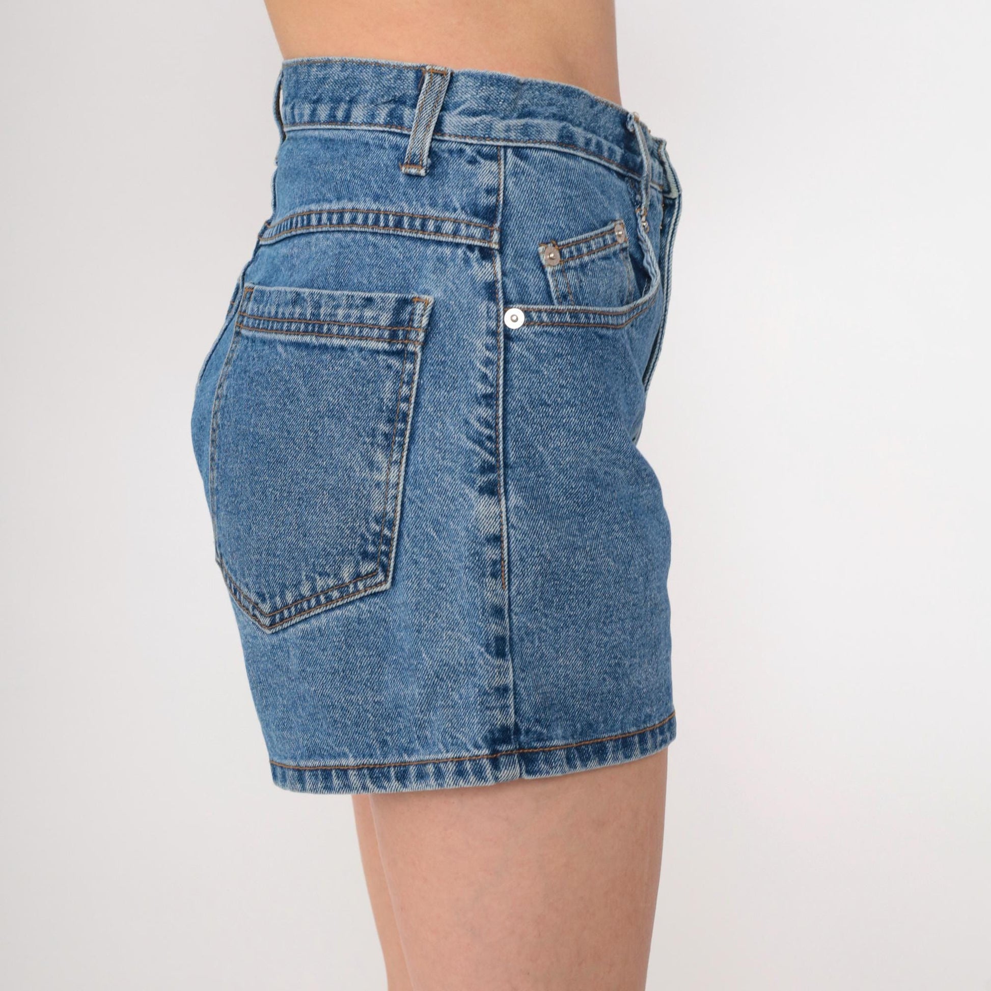 90s High-Waisted Denim Shorts Blue Jean Shorts Cotton Small 6