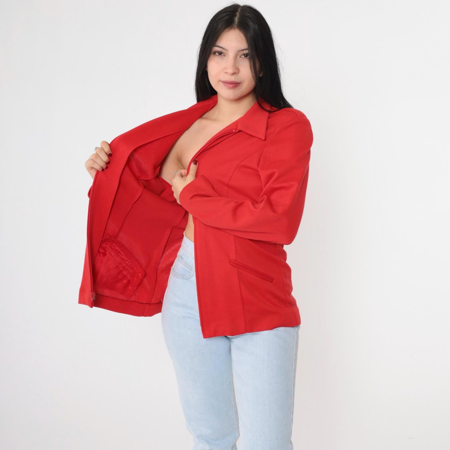 90s Red Zip-Up Jacket Collared Structured Tailored Medium M