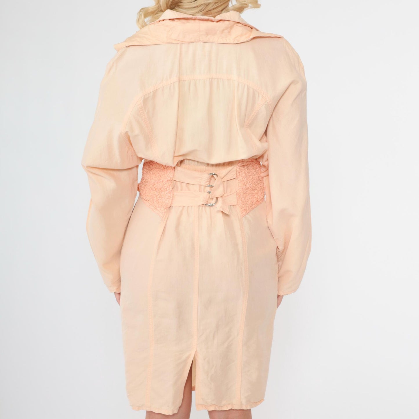 80s Marshall Rousso Peach Snap Mini Shirtdress High Waist Small