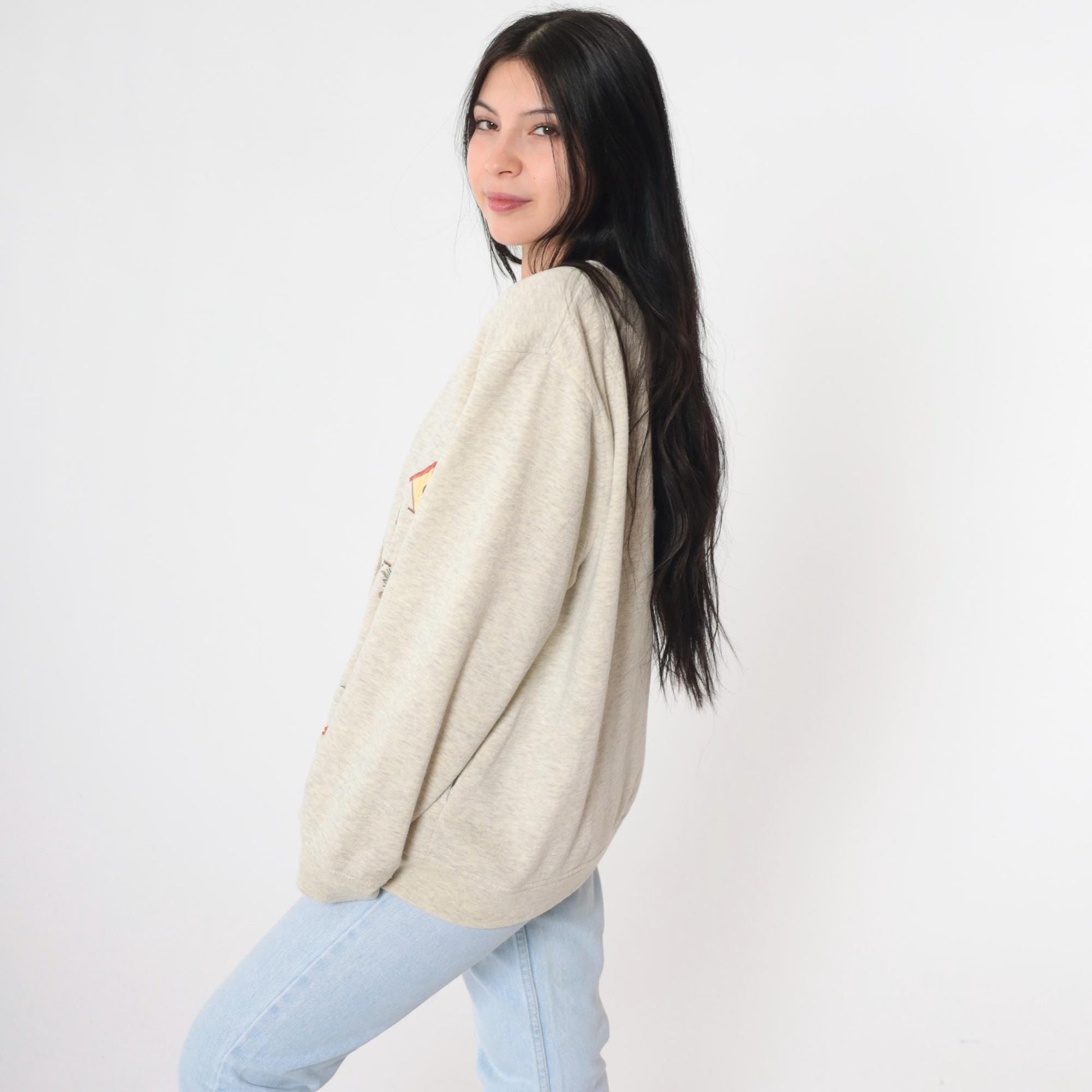 90s BonWorth Birdhouse Cardigan Sweatshirt Cream Embroidered Birds Medium