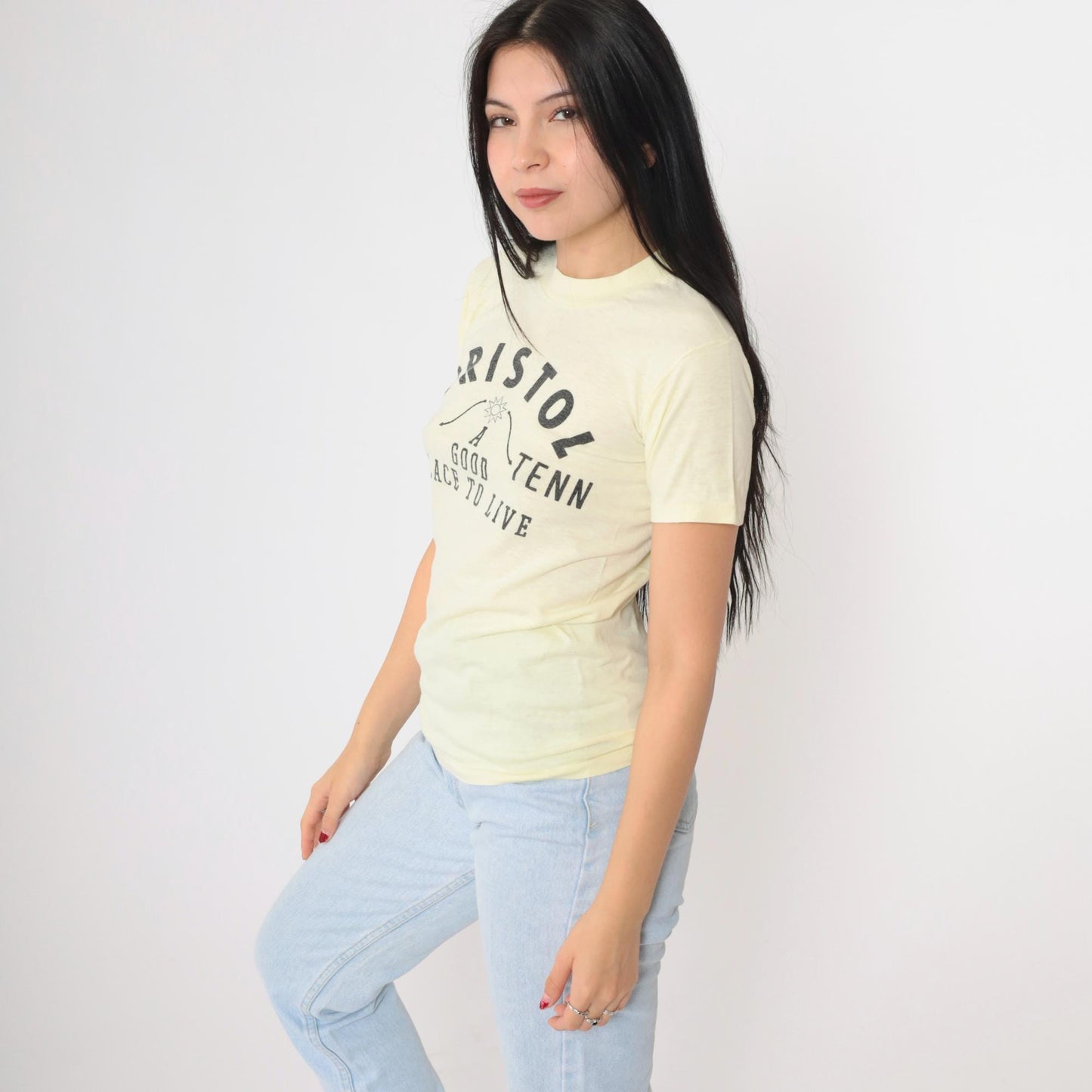 80s Bristol Virginia Tennessee A Good Place to Live Graphic Tee Yellow Extra Small