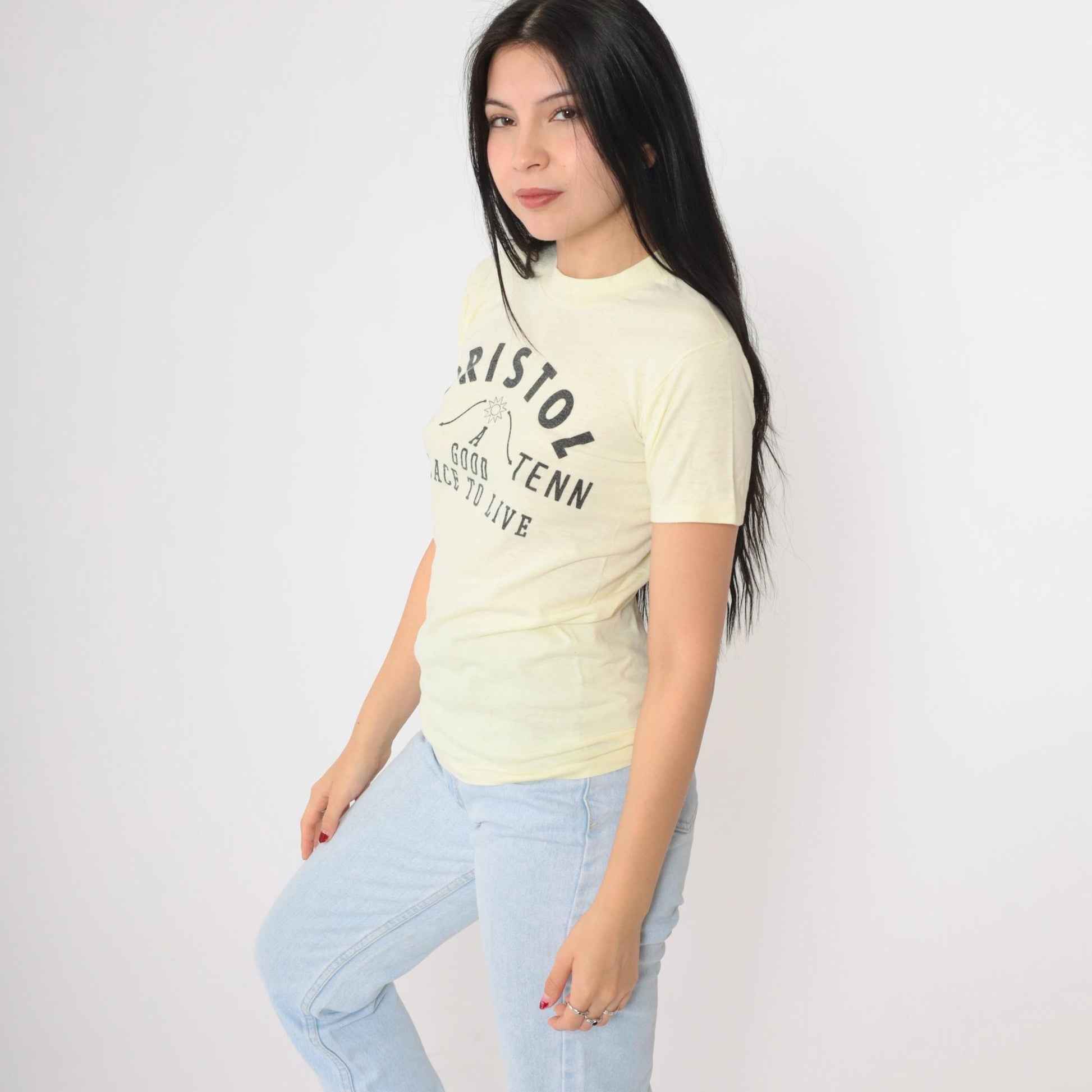 80s Bristol Virginia Tennessee A Good Place to Live Graphic Tee Yellow Extra Small
