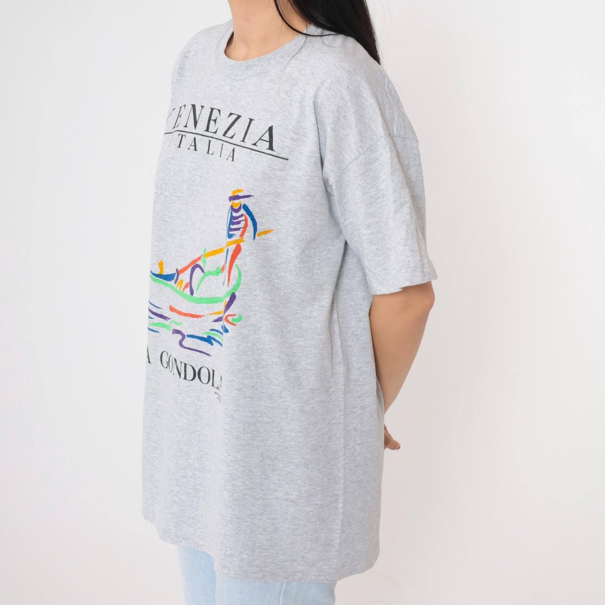 90s Venezia Italia La Gondola Venice Graphic T-Shirt Grey Large L