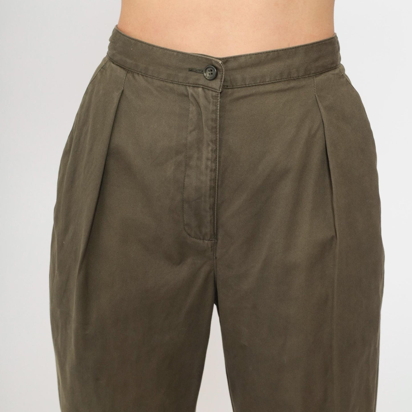 Y2K Liz Claiborne Brown Cotton Pleated Trousers High Rise Small 4