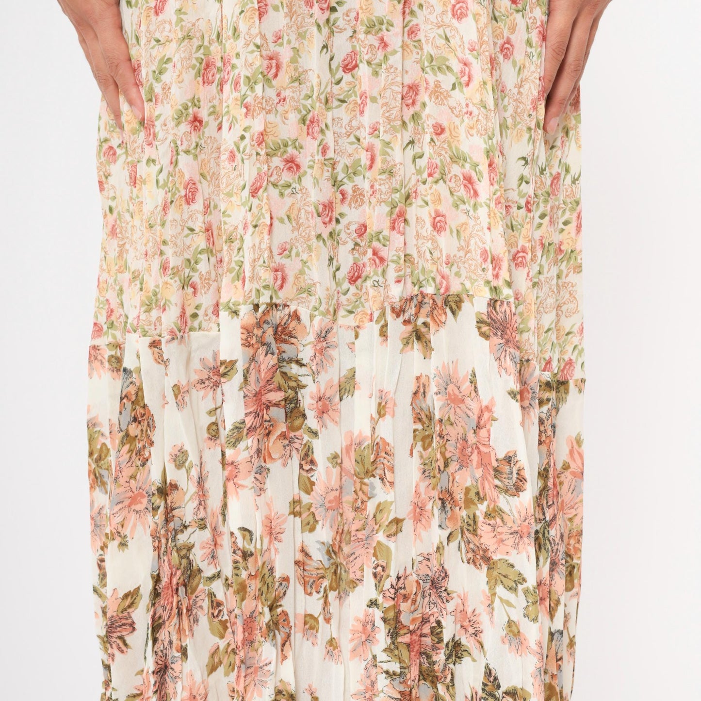 90s Velvet Gauze Tiered Floral Maxi Dress Blush Pink Lace Trim Large L