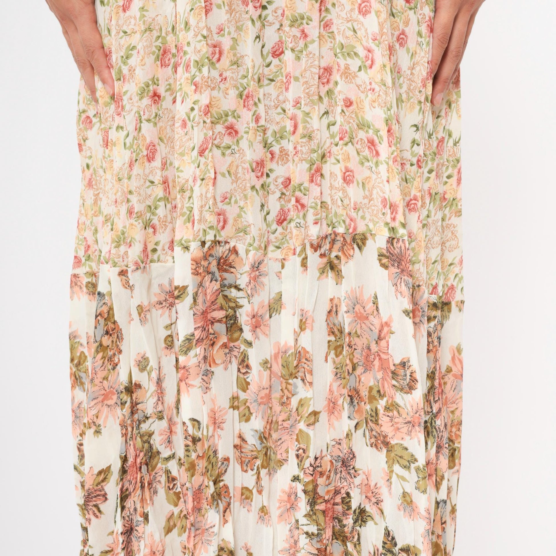 90s Velvet Gauze Tiered Floral Maxi Dress Blush Pink Lace Trim Large L
