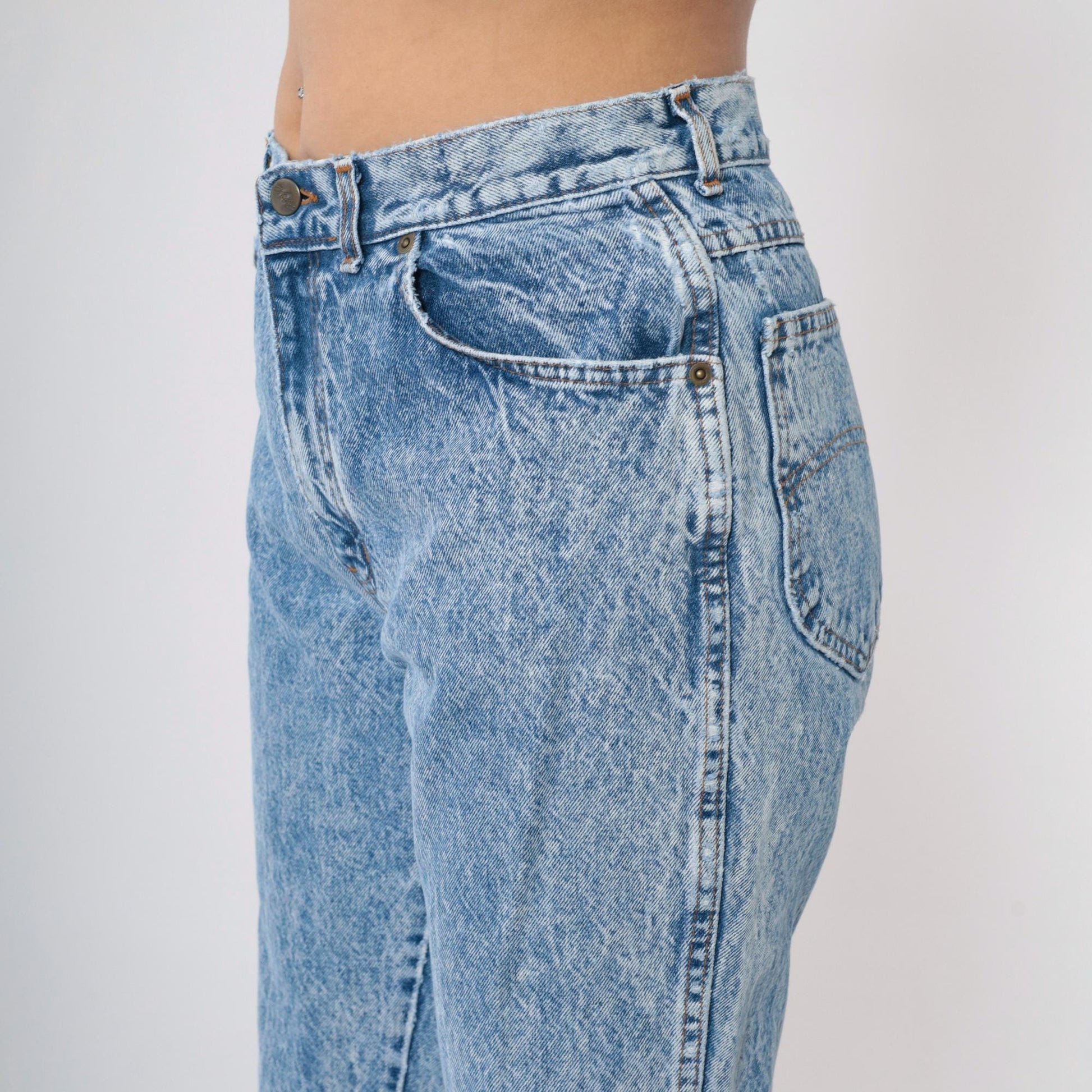 80s Acid Wash High Waist Tapered Jeans Chic Blue Denim Small