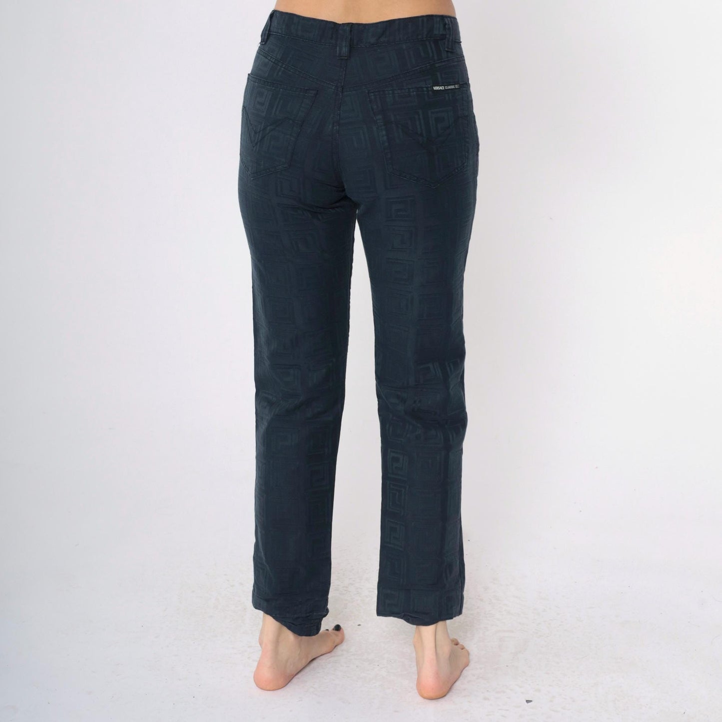 Versace Classic V2 Geometric Embossed Black Trousers Size 32