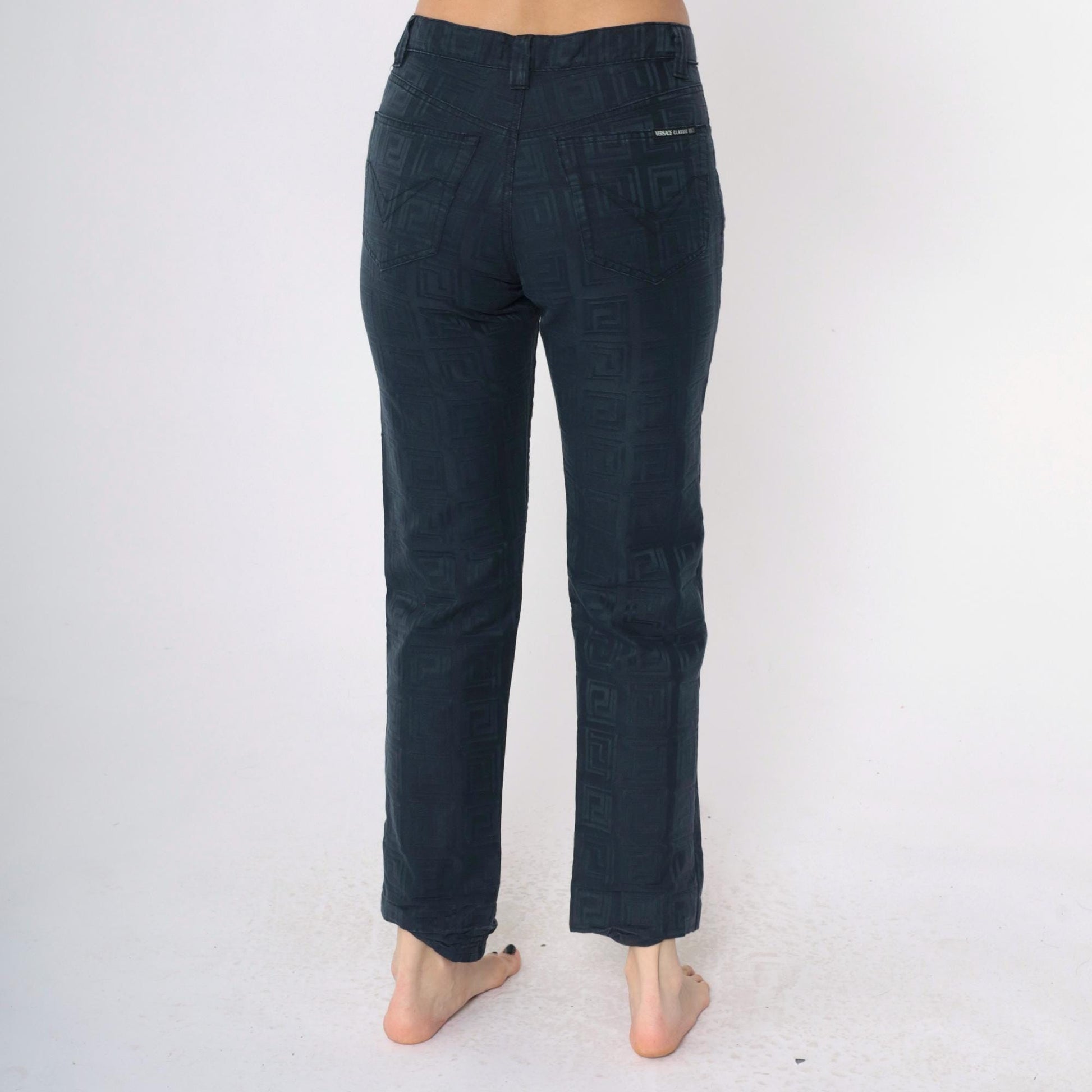 Versace Classic V2 Geometric Embossed Black Trousers Size 32