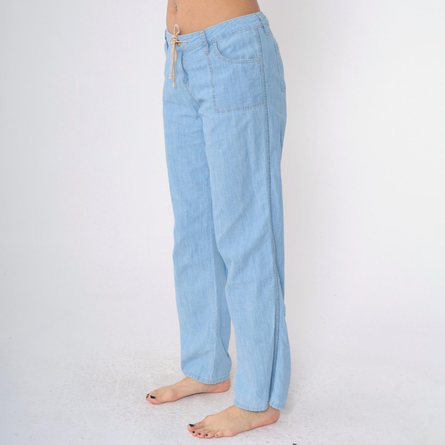 Tommy Bahama Light Wash Straight Leg Jeans Drawstring Waist Low Rise Size 8