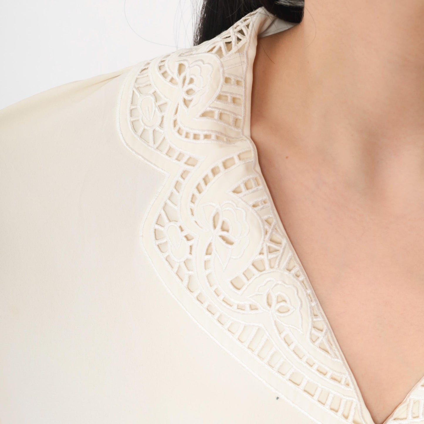 90s Worthington Off-White Embroidered Cutwork Button-Up Blouse Short Sleeve Extra Large XL