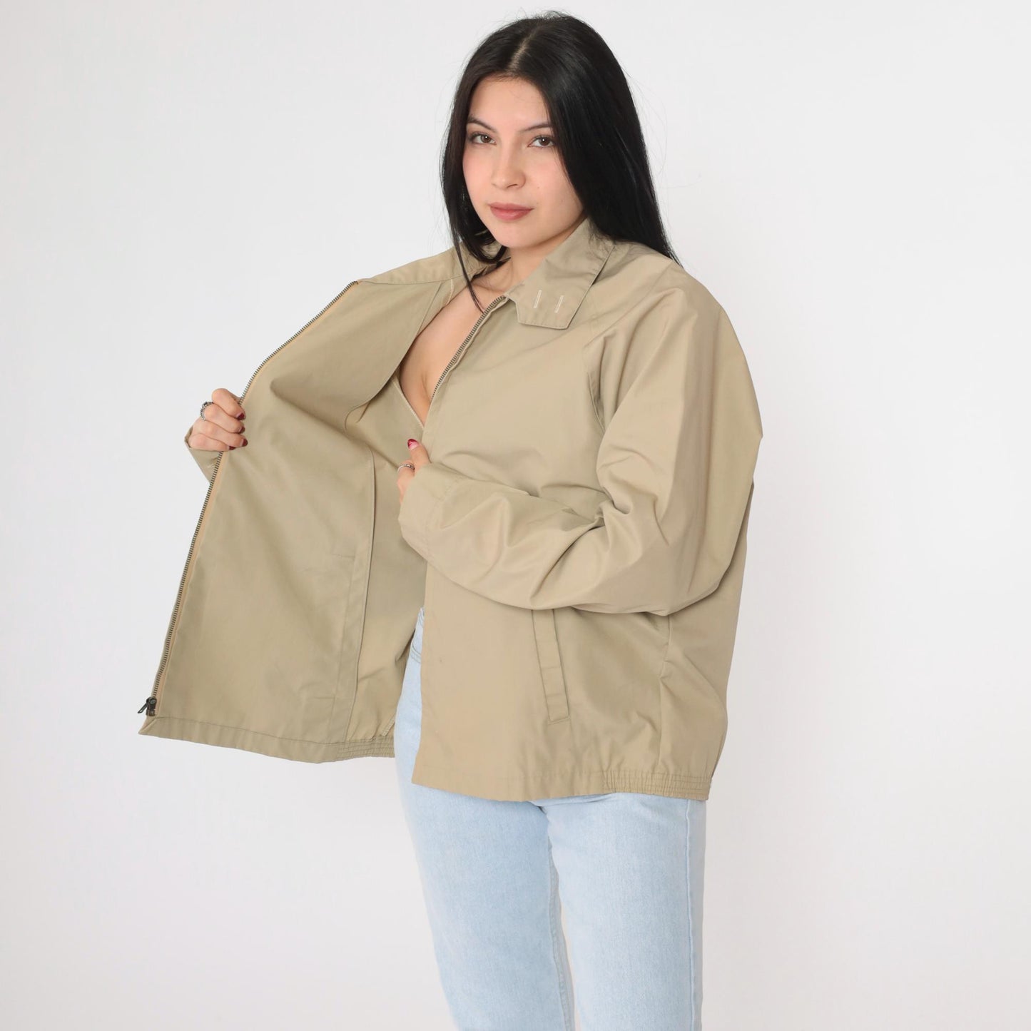 80s Khaki Windbreaker Jacket Zip Up Raglan Sleeve Men's Extra Large XL