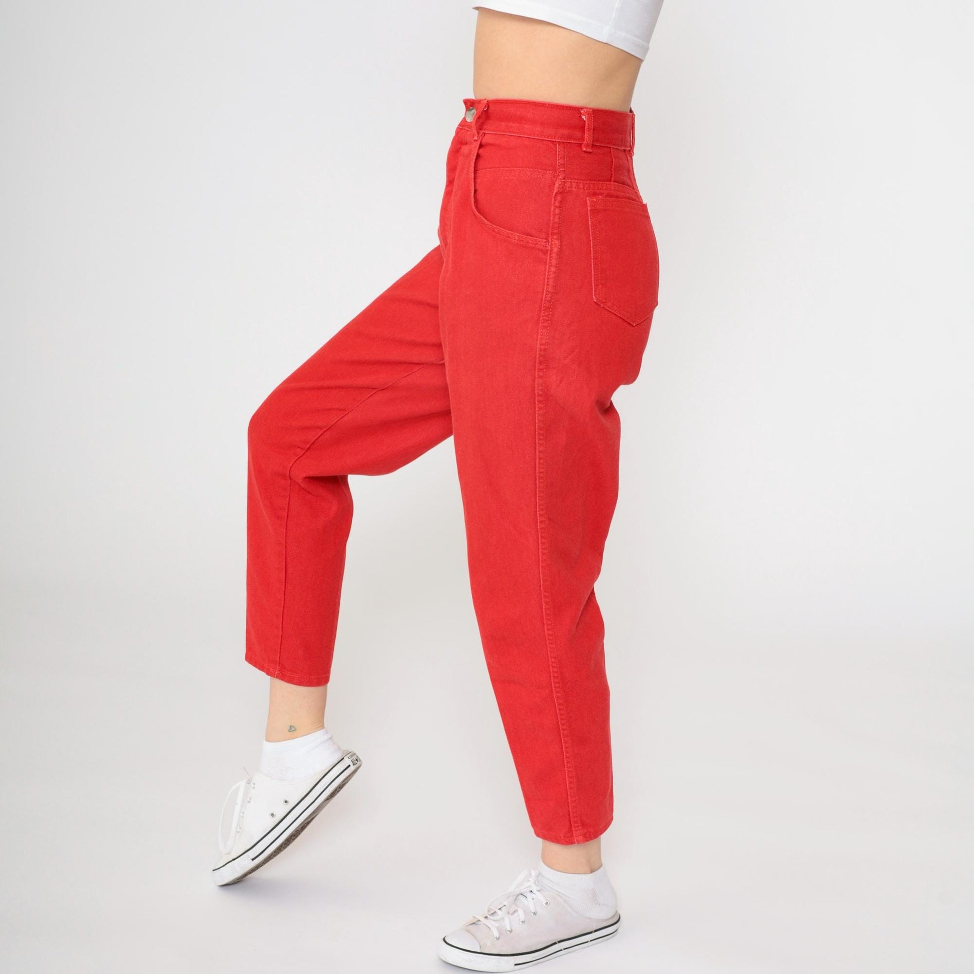 90s Gitano High-Rise Tapered Mom Jeans Red Denim Cropped Extra Small XS