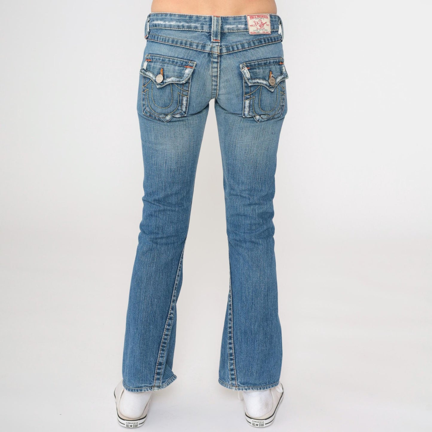Y2K True Religion Distressed Low Rise Bootcut Jeans Blue Denim Extra Small