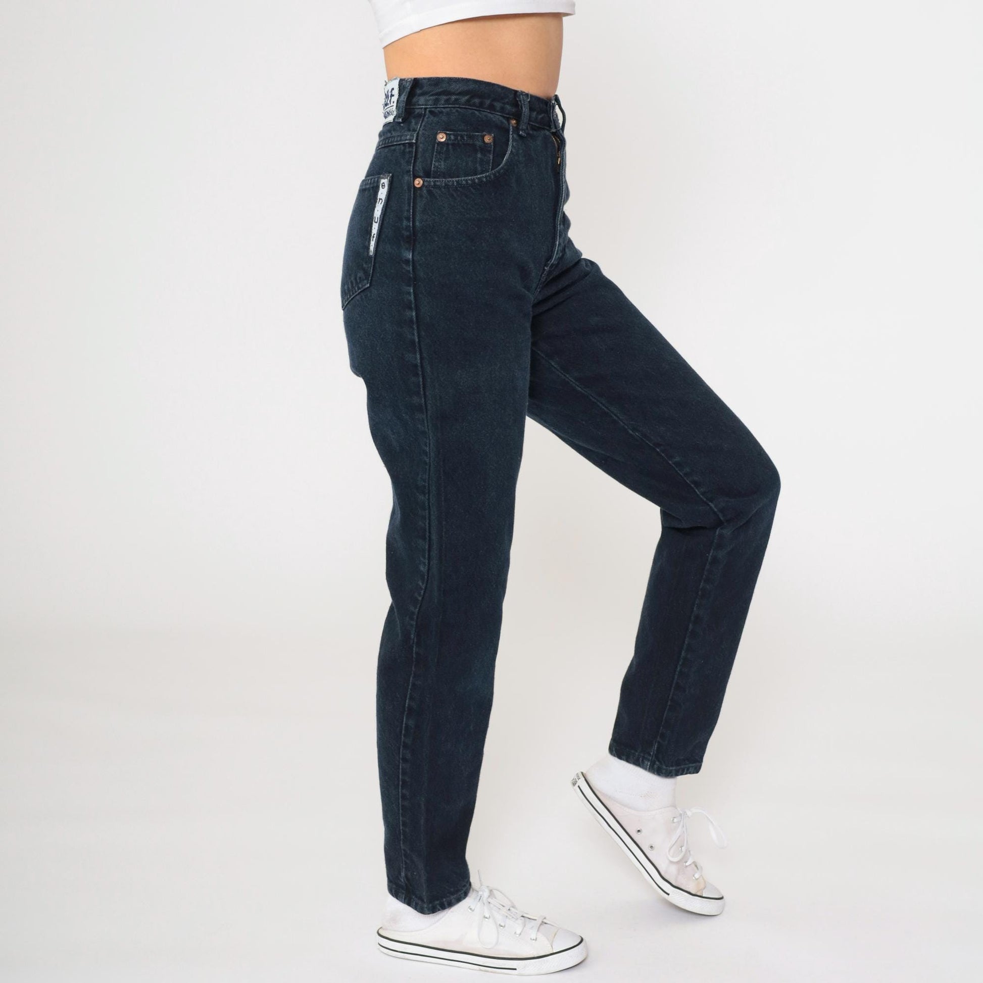 90s Enuf Black Denim Mom Jeans High Rise Tapered Extra Small XS