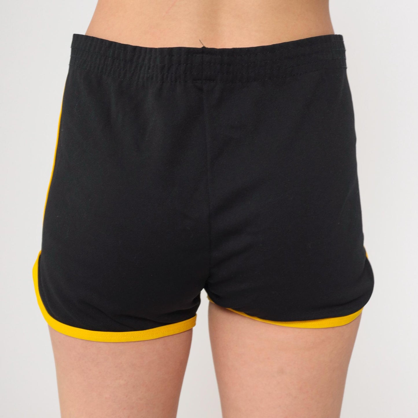 80s Champion Golden Valley PE Black Shorts Yellow Ringer Trim Small S