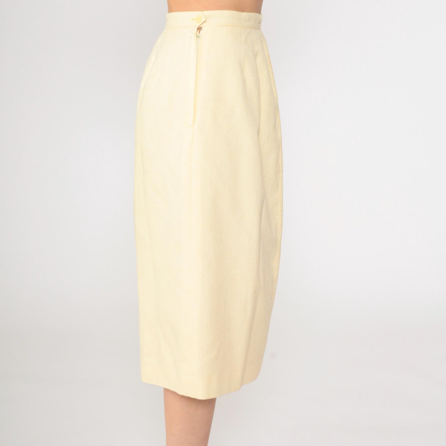 90s Light Yellow Midi Pencil Skirt High Waist Extra Small