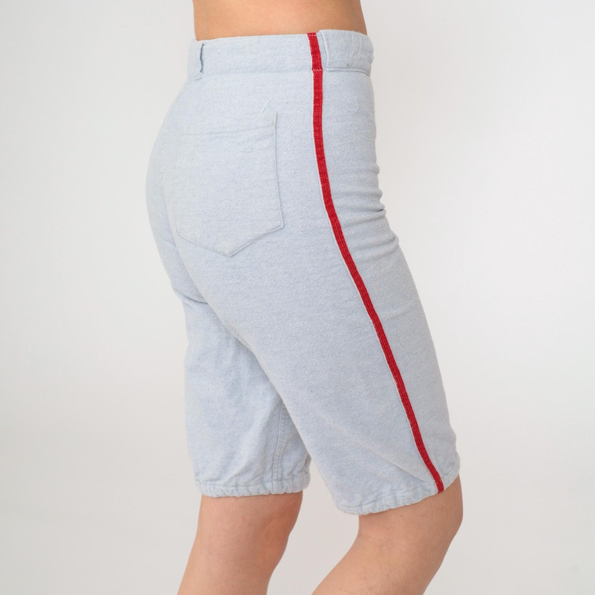 60s Athletic Shorts Grey-Blue Red Side Stripes High Waist Extra Small