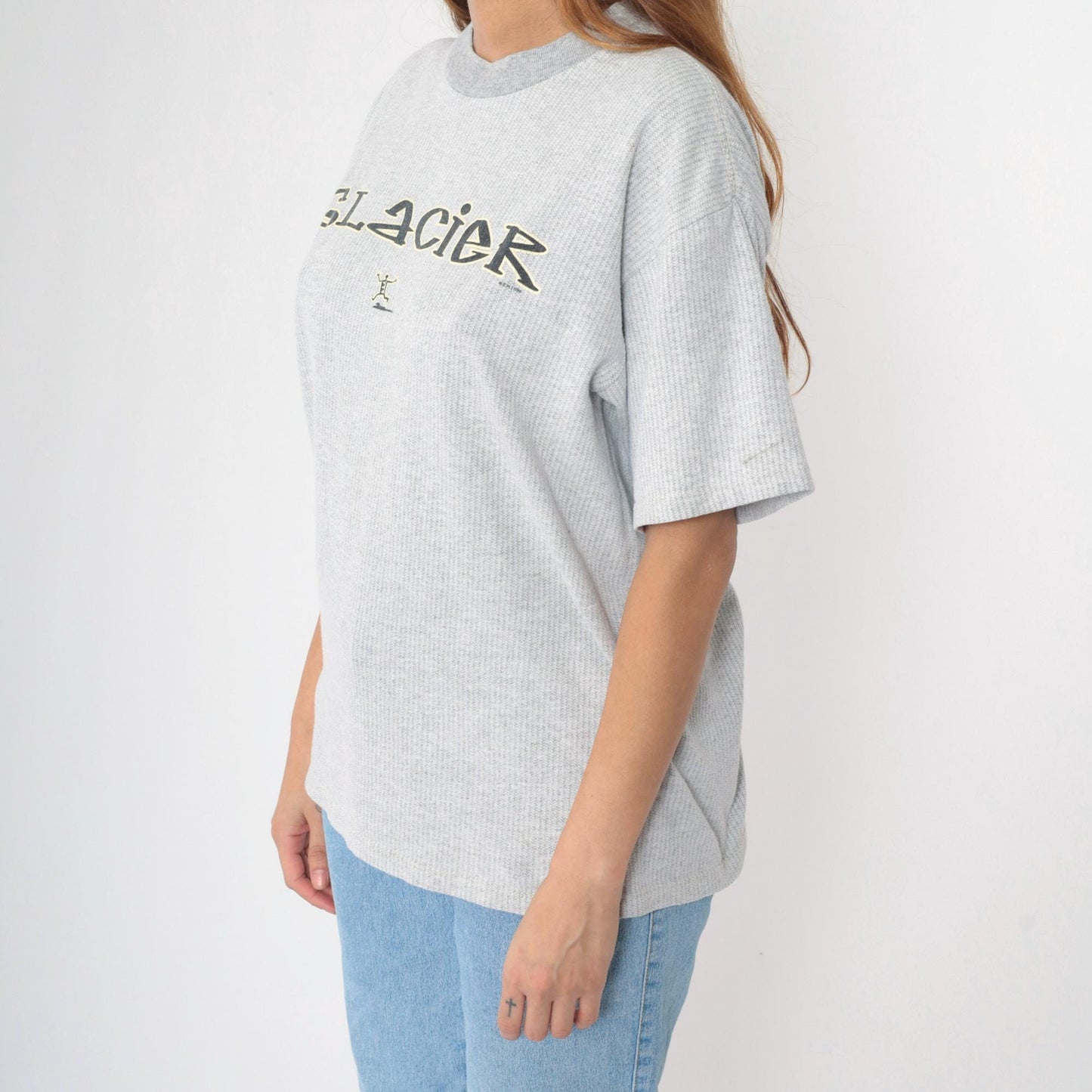 90s Glacier National Park Graphic T-Shirt Grey Stick Figure Crewneck Large L
