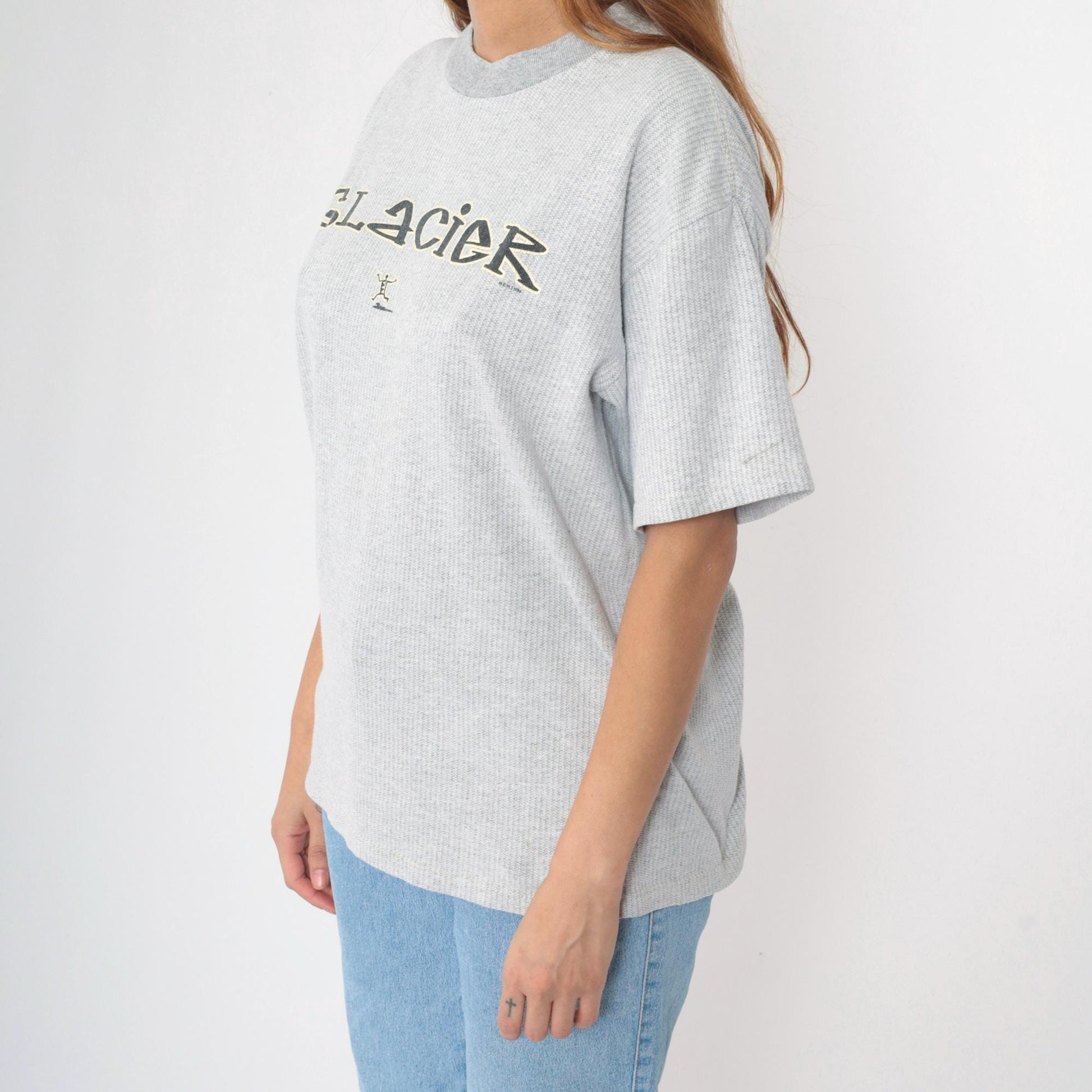 90s Glacier National Park Graphic T-Shirt Grey Stick Figure Crewneck Large L