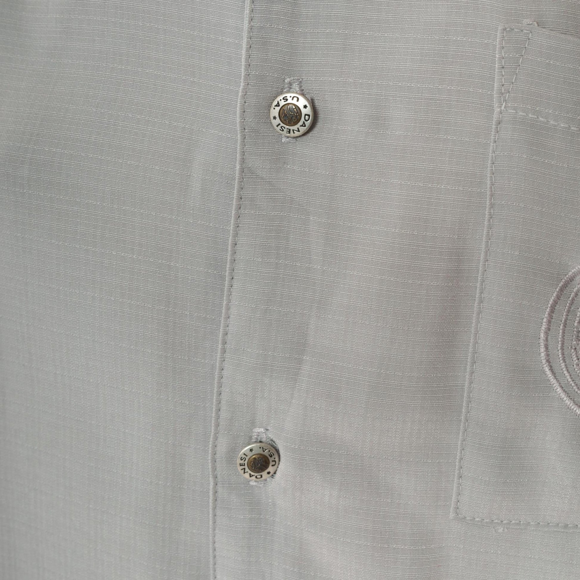 Y2K Danesi Grey Microfiber Button-Up Shirt Dragon Embroidered Men's Small