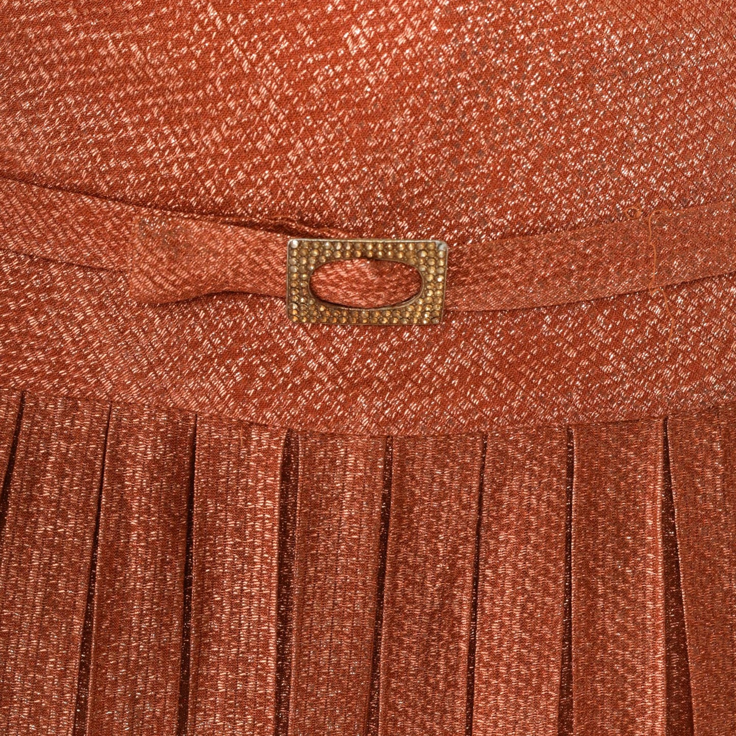 60s Metallic Orange Mini Party Dress Rhinestone Drop Waist Sleeveless XS