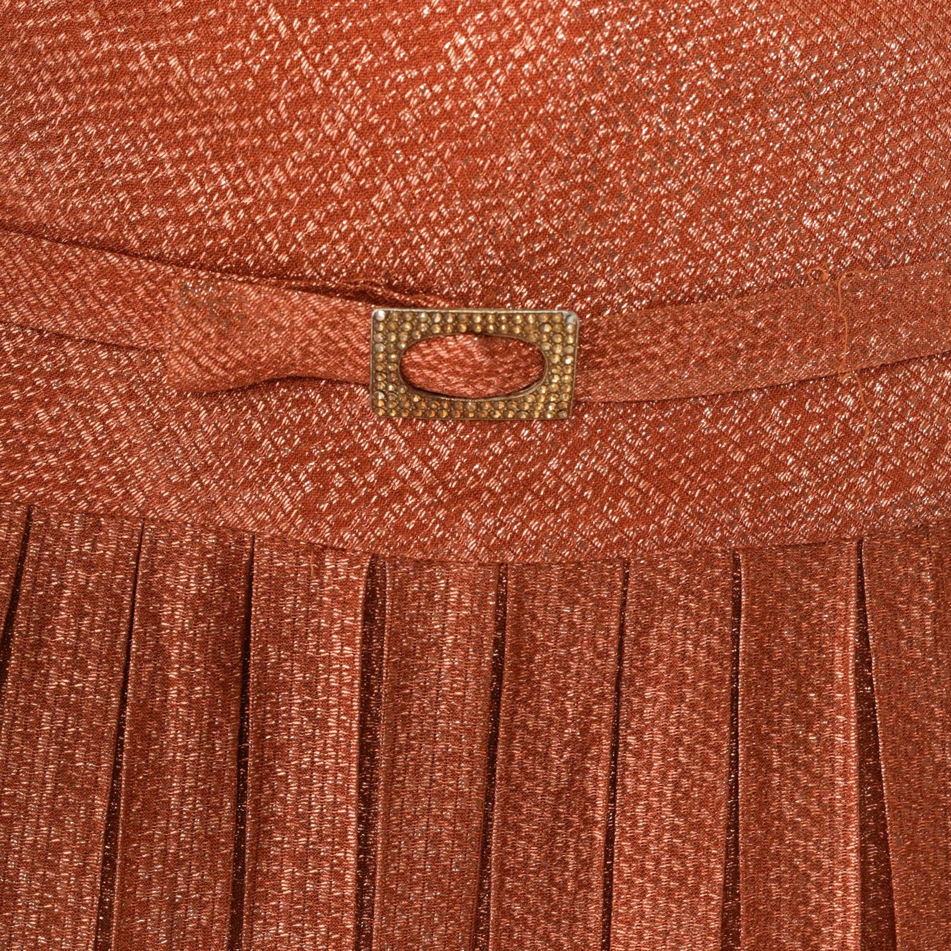 60s Metallic Orange Mini Party Dress Rhinestone Drop Waist Sleeveless XS