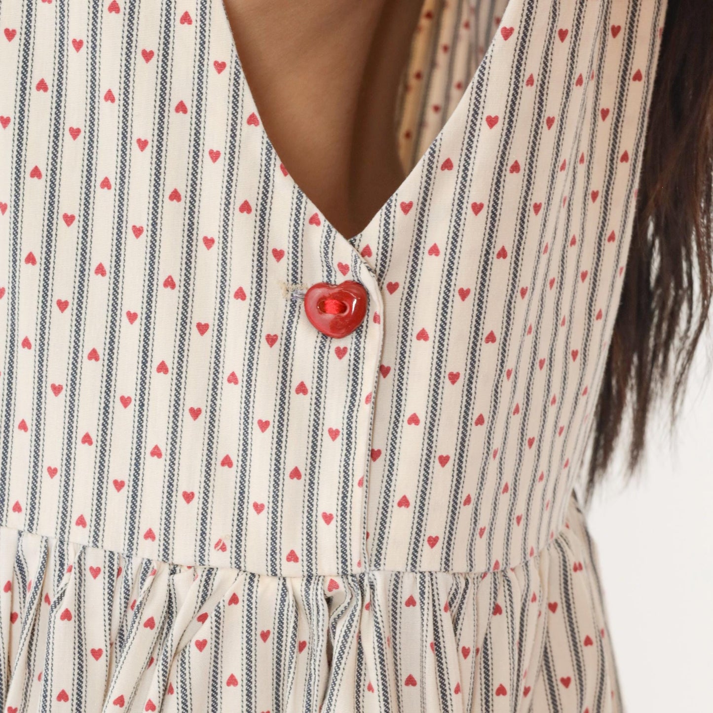 80s Heart Striped Midi Jumper Dress Low Armhole V Neck Small Medium