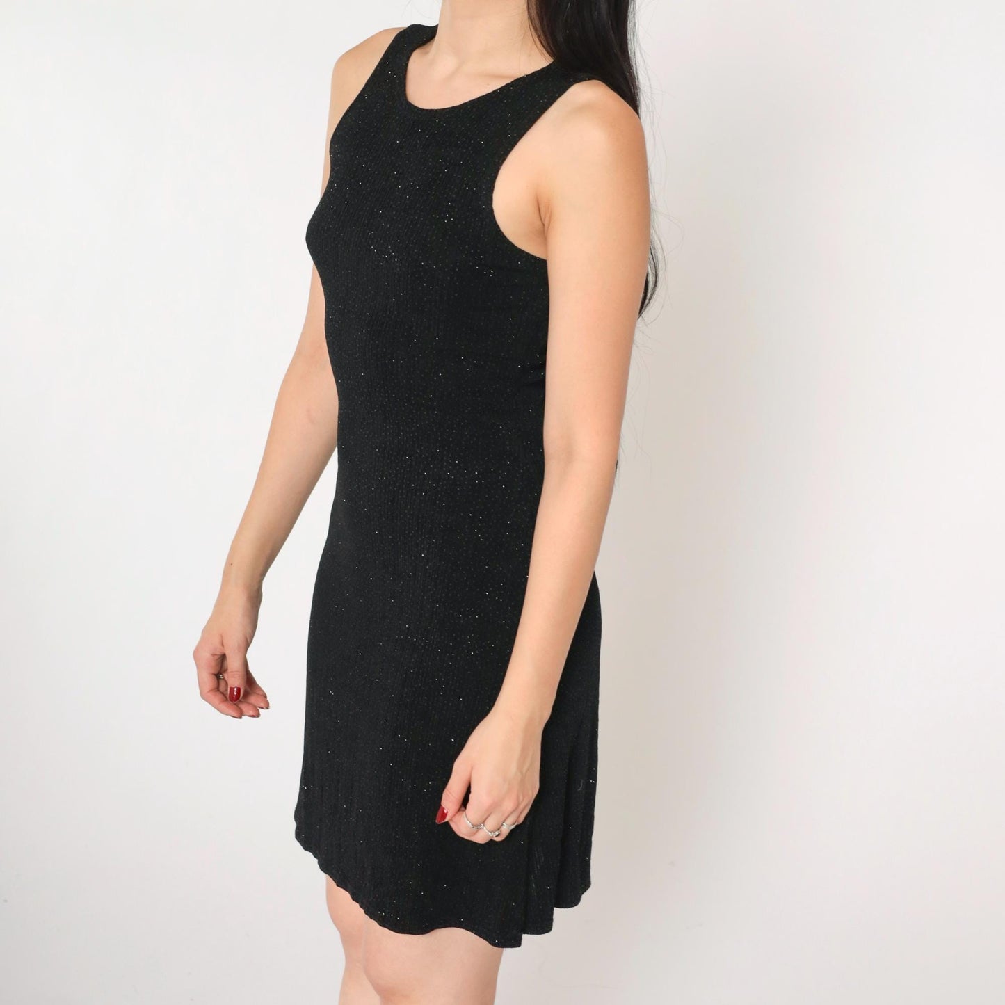 90s Black Metallic Sparkle Mini Bodycon Dress Sleeveless Small