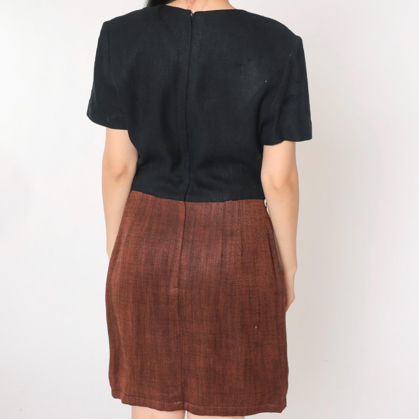 90s Maggy London Black Mini Dress Burnt Orange Button Skirt Medium