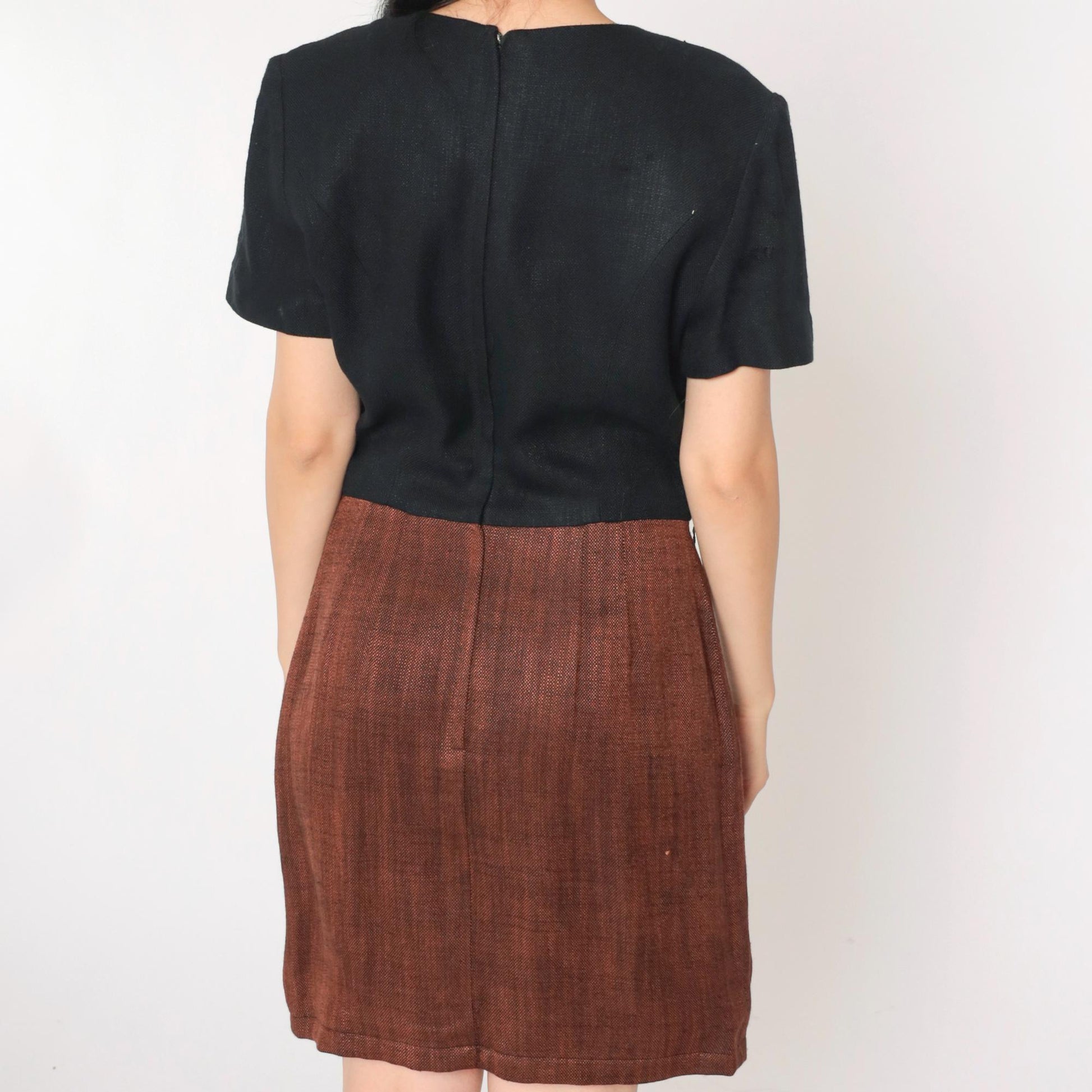 90s Maggy London Black Mini Dress Burnt Orange Button Skirt Medium
