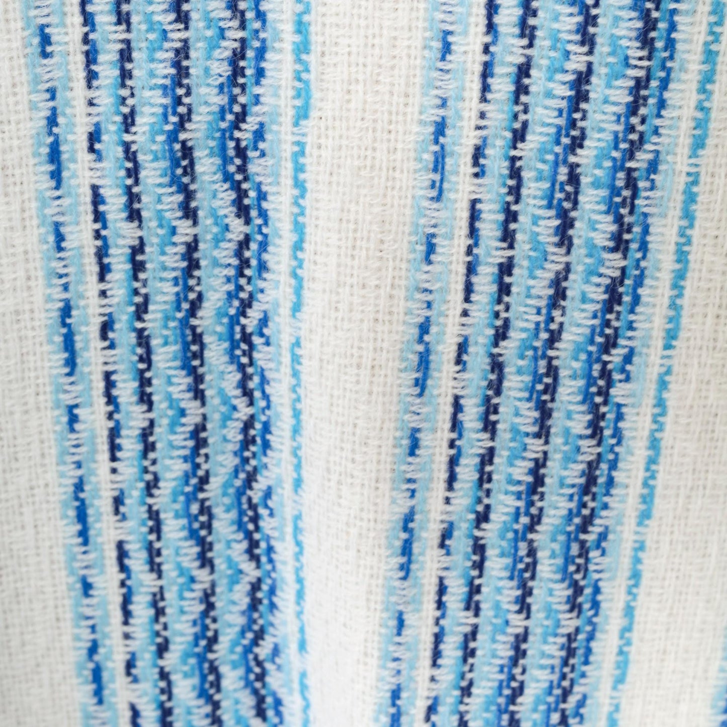 70s Striped Shift Dress White Blue Long Sleeve Collar V Neck Knee Length Medium