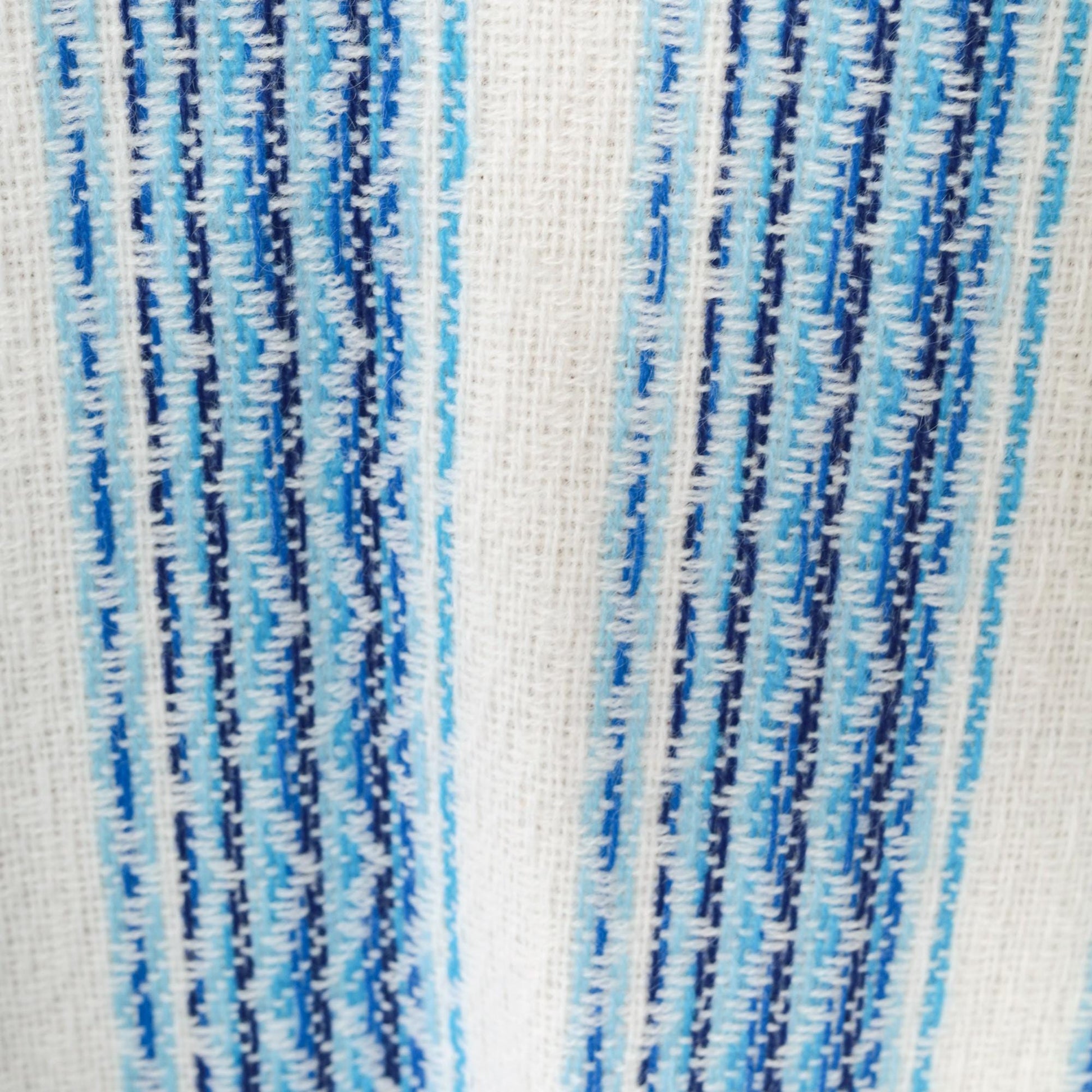 70s Striped Shift Dress White Blue Long Sleeve Collar V Neck Knee Length Medium