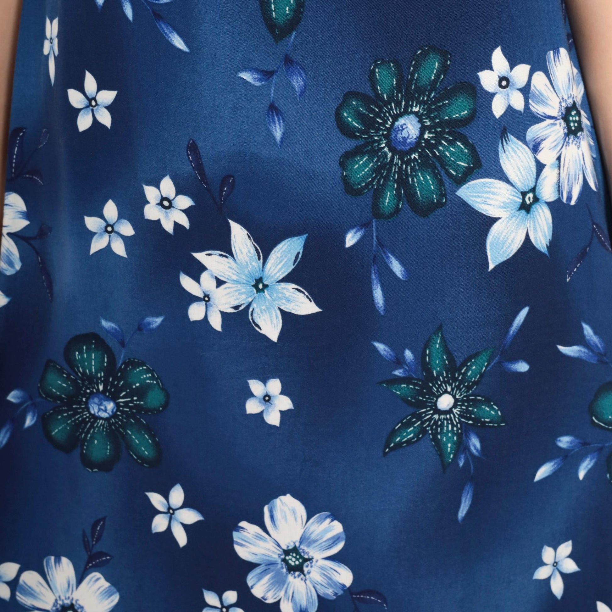 90s Blue Floral Maxi Dress Spaghetti Strap High Waist Medium