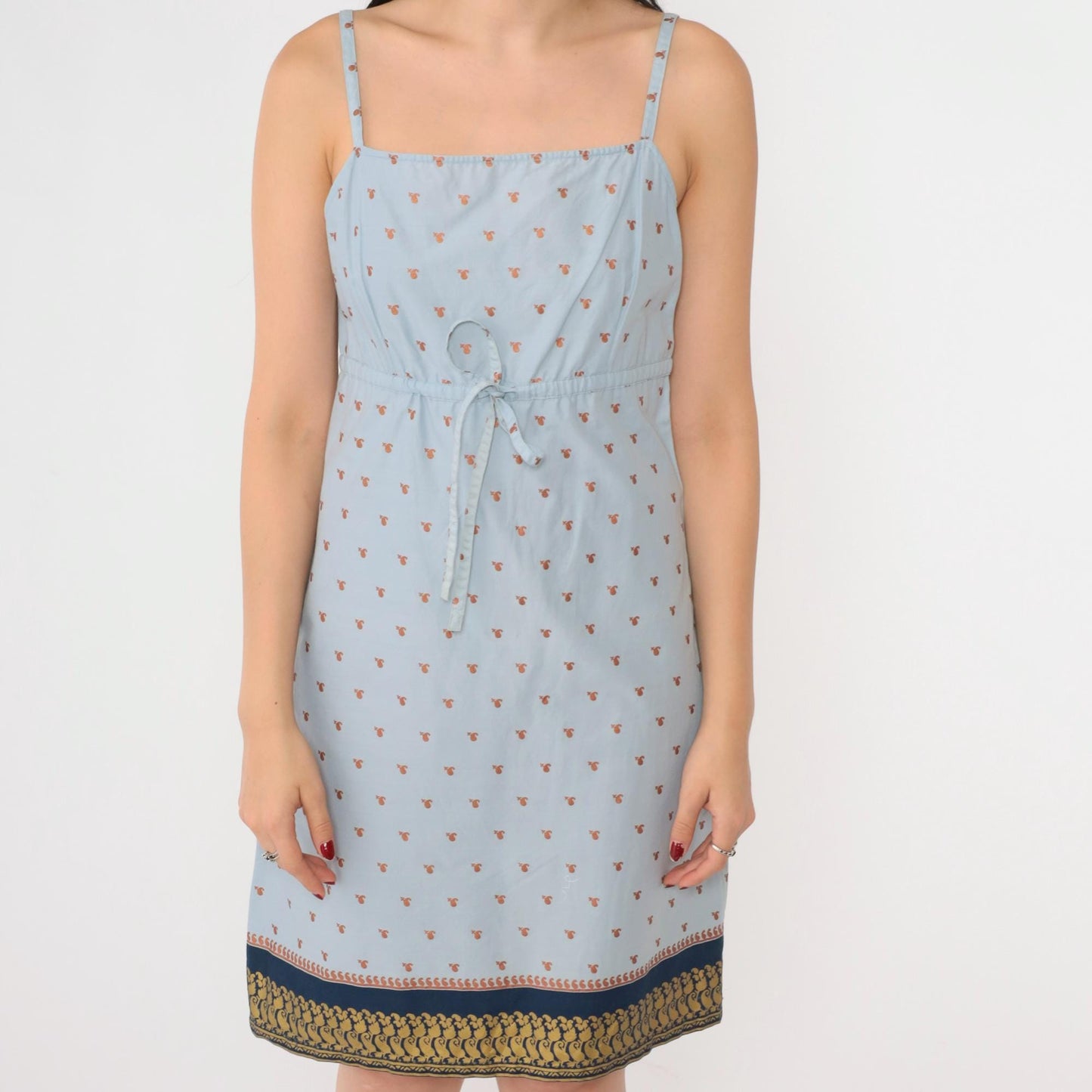 Y2K Metallic Paisley Sundress Light Blue Spaghetti Strap Mini Small