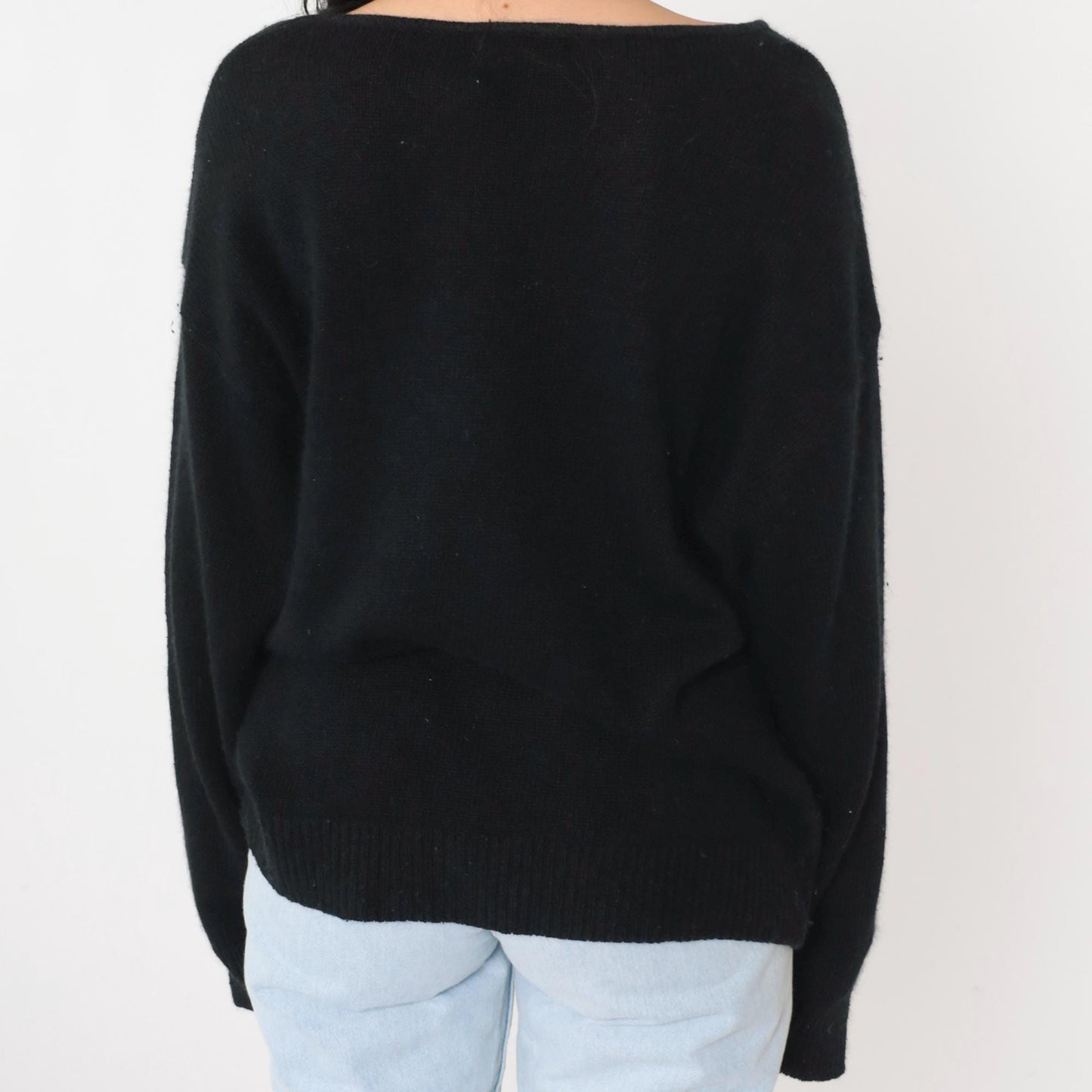 80s Karominz II Silk Angora Sweater Metallic Leaf Print Black Medium
