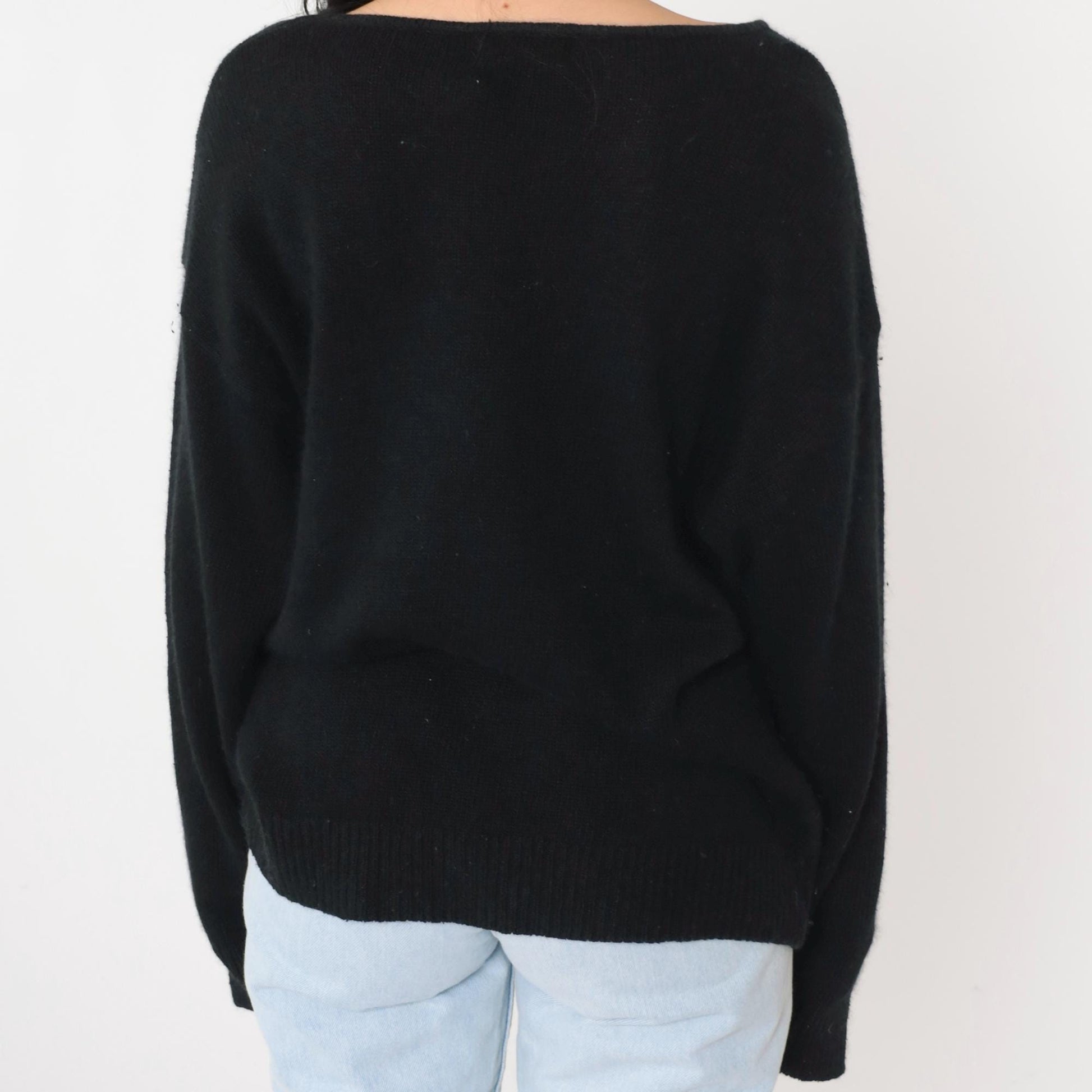 80s Karominz II Silk Angora Sweater Metallic Leaf Print Black Medium