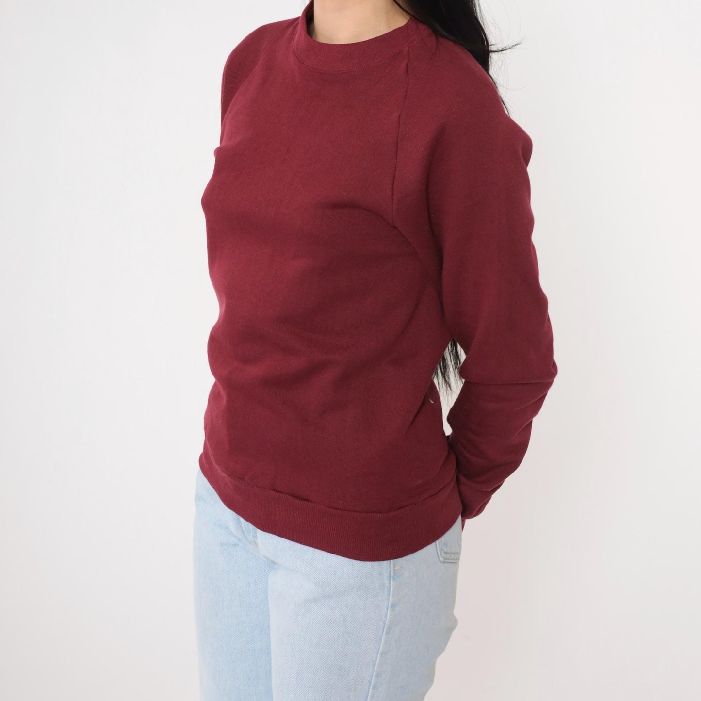 90s Jerzees Burgundy Crewneck Sweatshirt Raglan Sleeve Extra Small