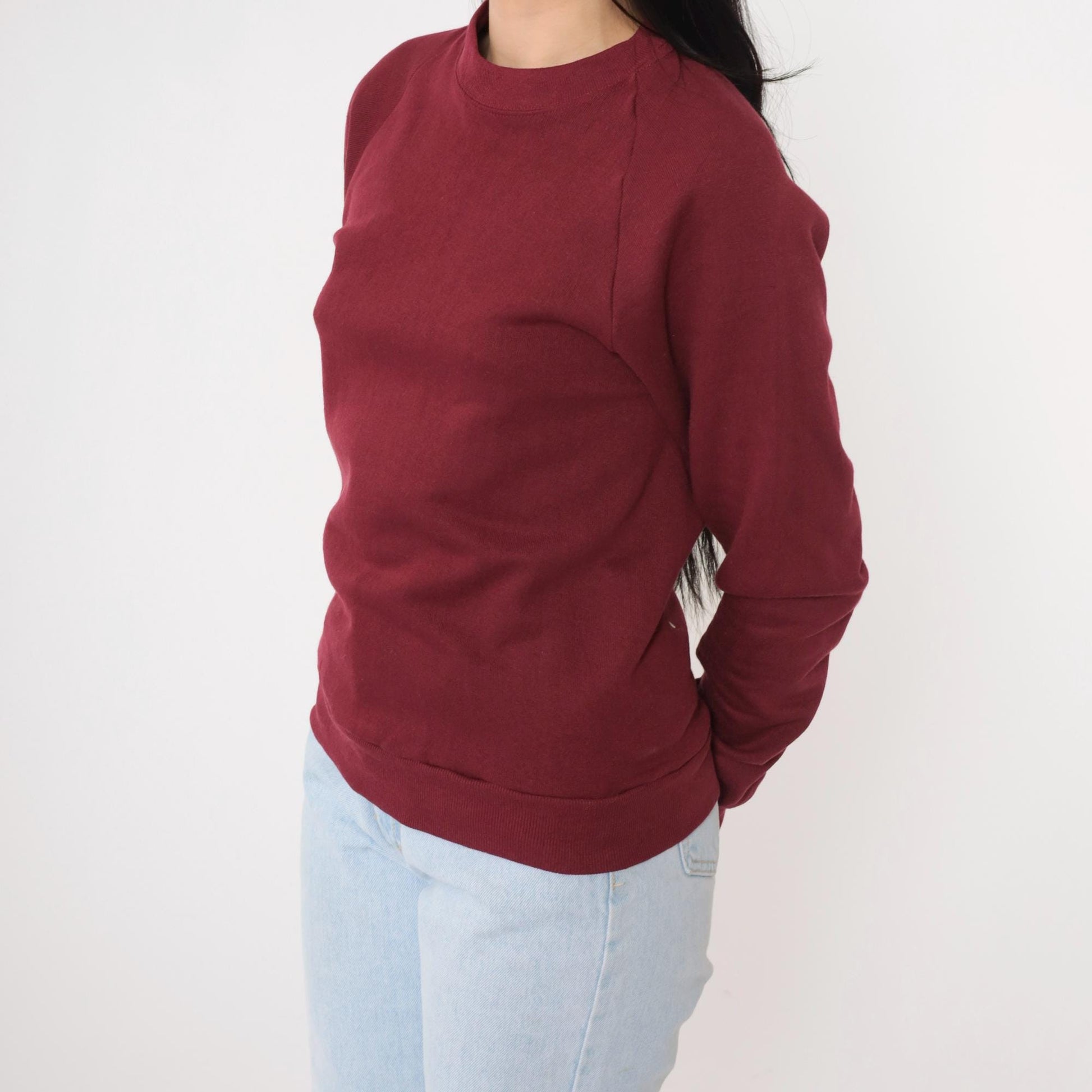 90s Jerzees Burgundy Crewneck Sweatshirt Raglan Sleeve Extra Small
