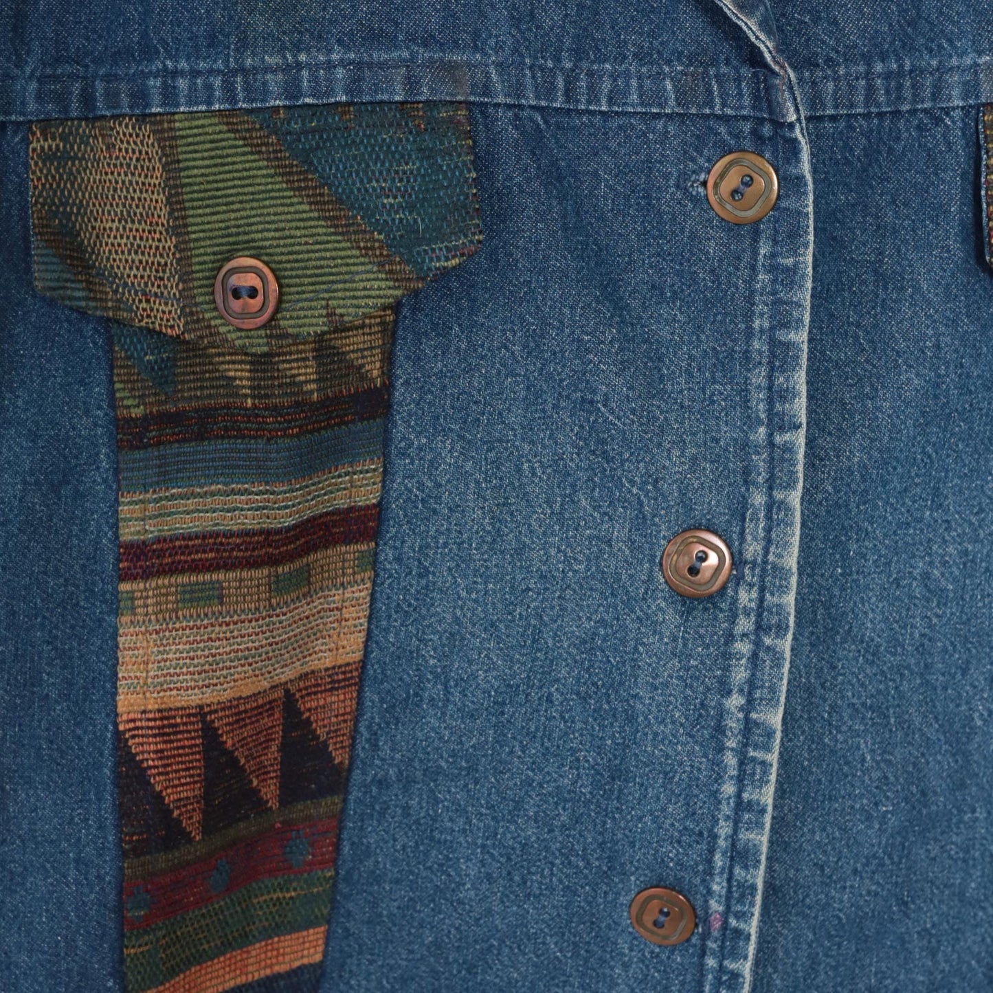 90s Southwestern Denim Vest Blue Tapestry Button Up Cotton Plus Size XXL